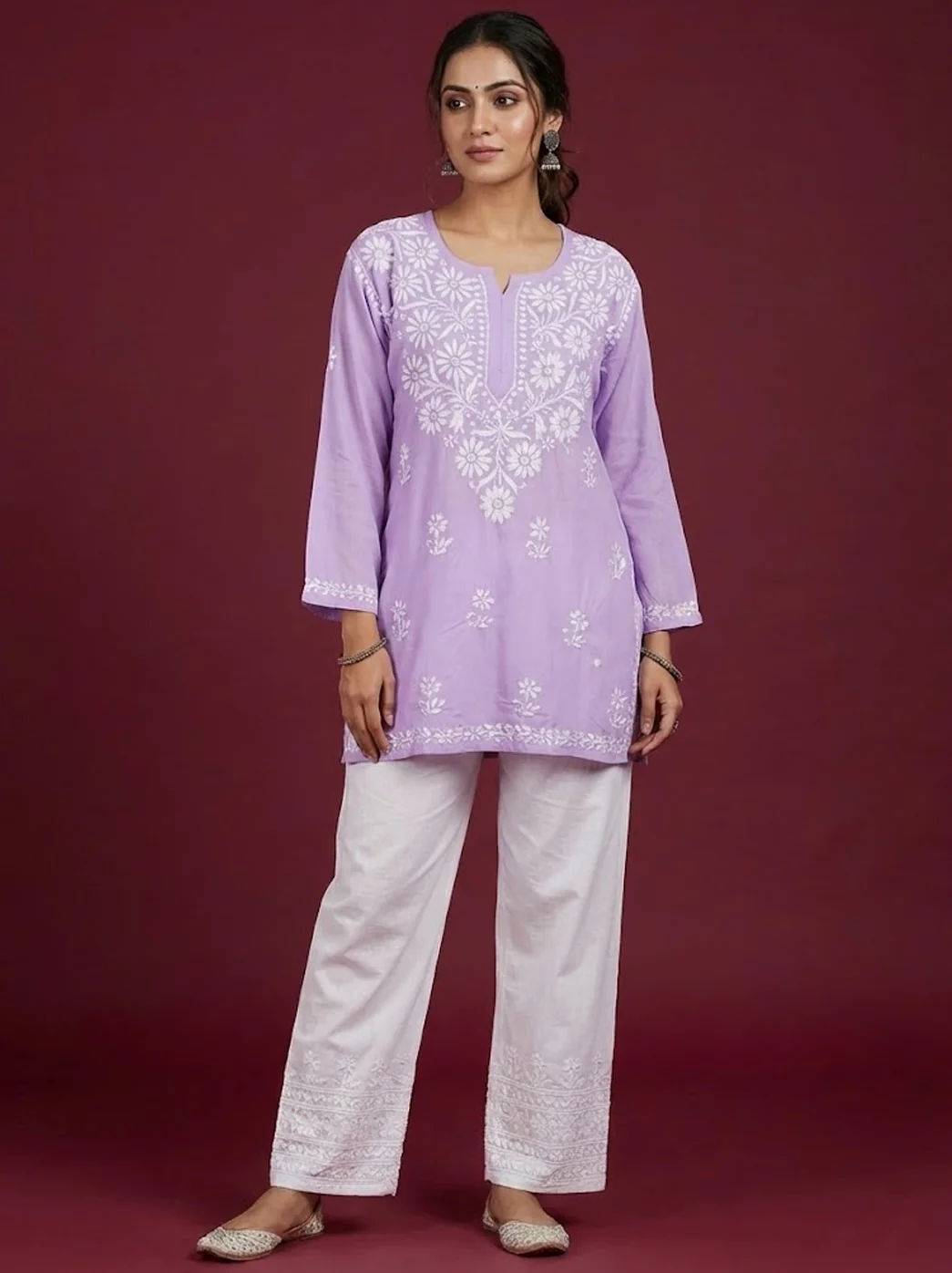 Lavender Rayon Chikankari Short Top