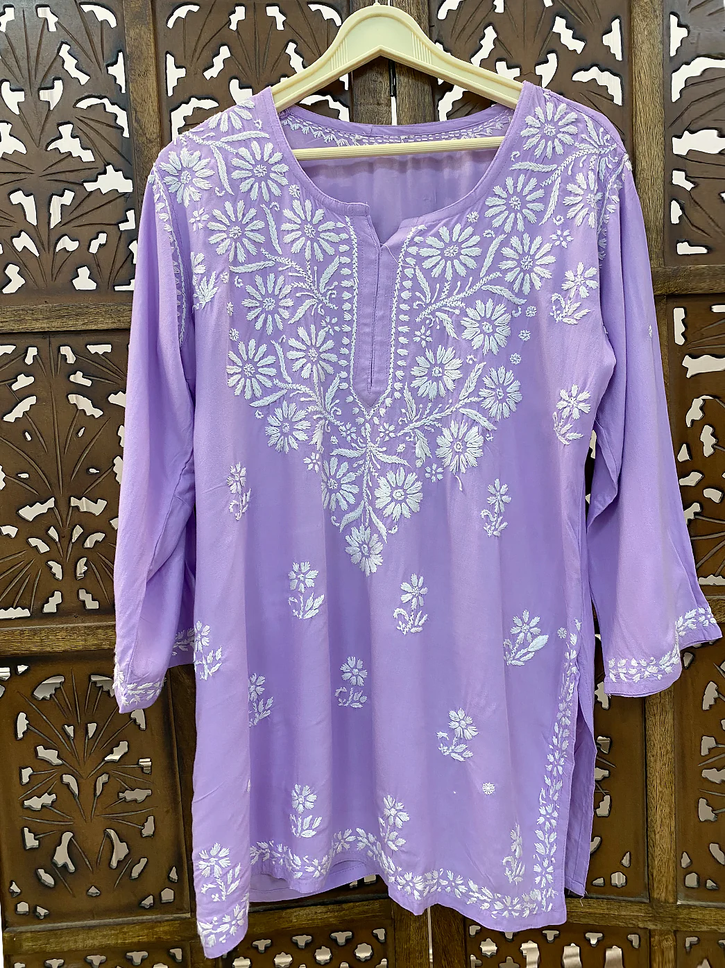Lavender Rayon Chikankari Short Top - Image 2