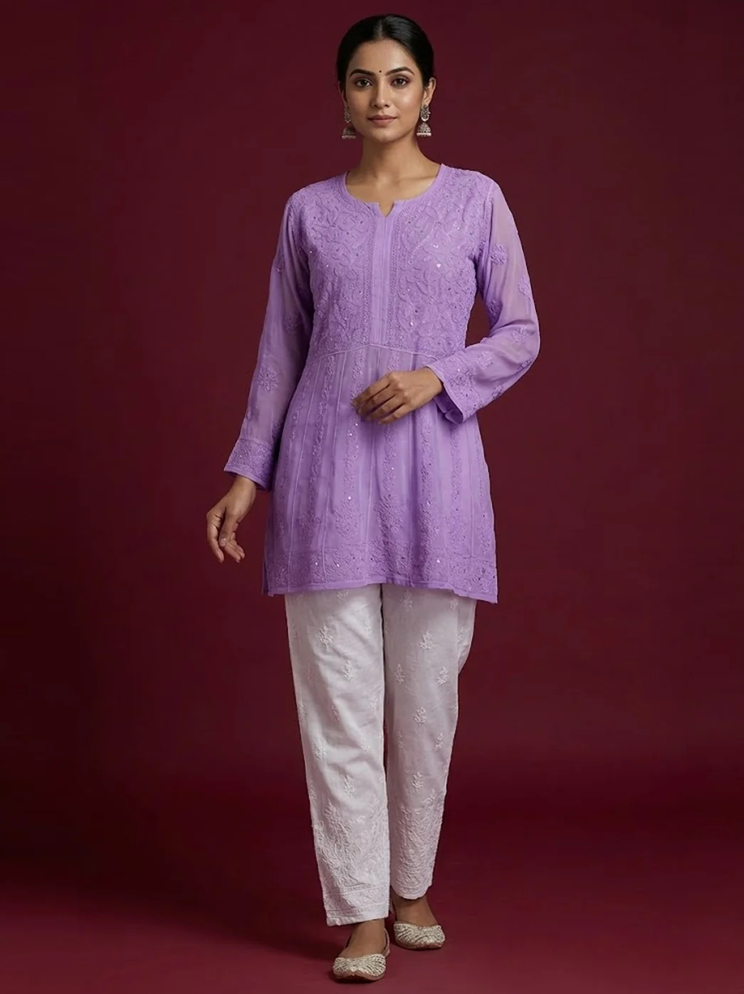 Lavender Viscose Chikankari Top