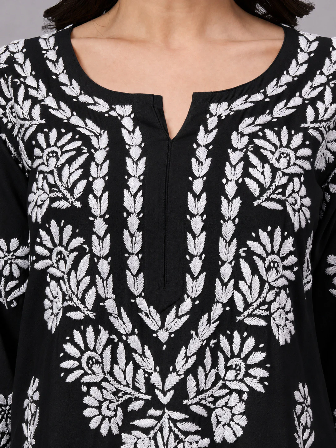 Liba Rayon Chikankari Straight Kurta - Black - Image 2