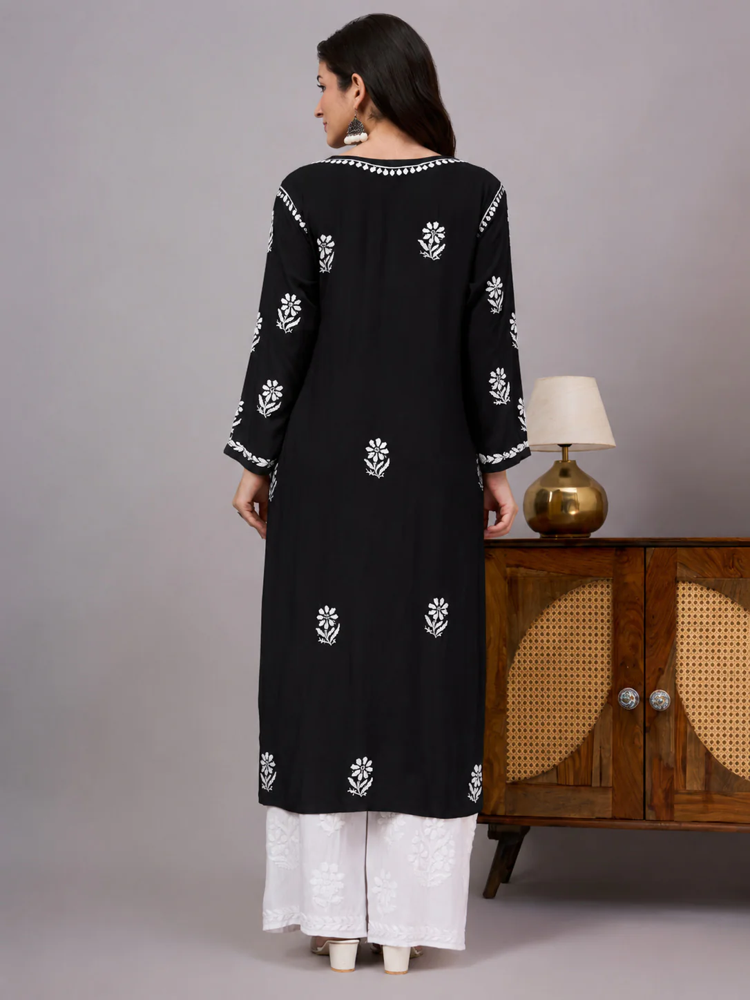 Liba Rayon Chikankari Straight Kurta - Black - Image 3