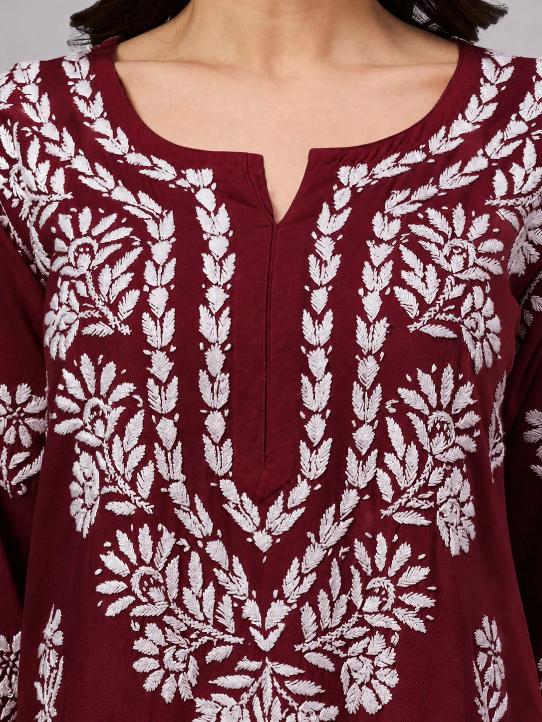 Liba Rayon Chikankari Straight Kurta - Maroon - Image 2