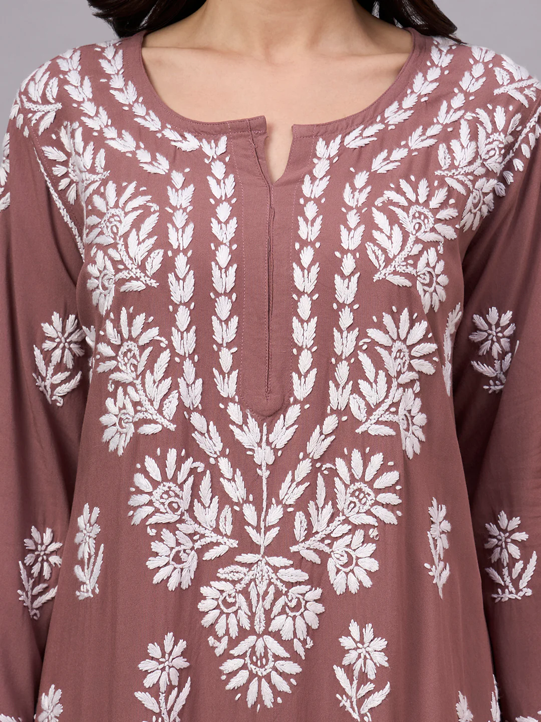 Liba Rayon Chikankari Straight Kurta - Mauve - Image 2