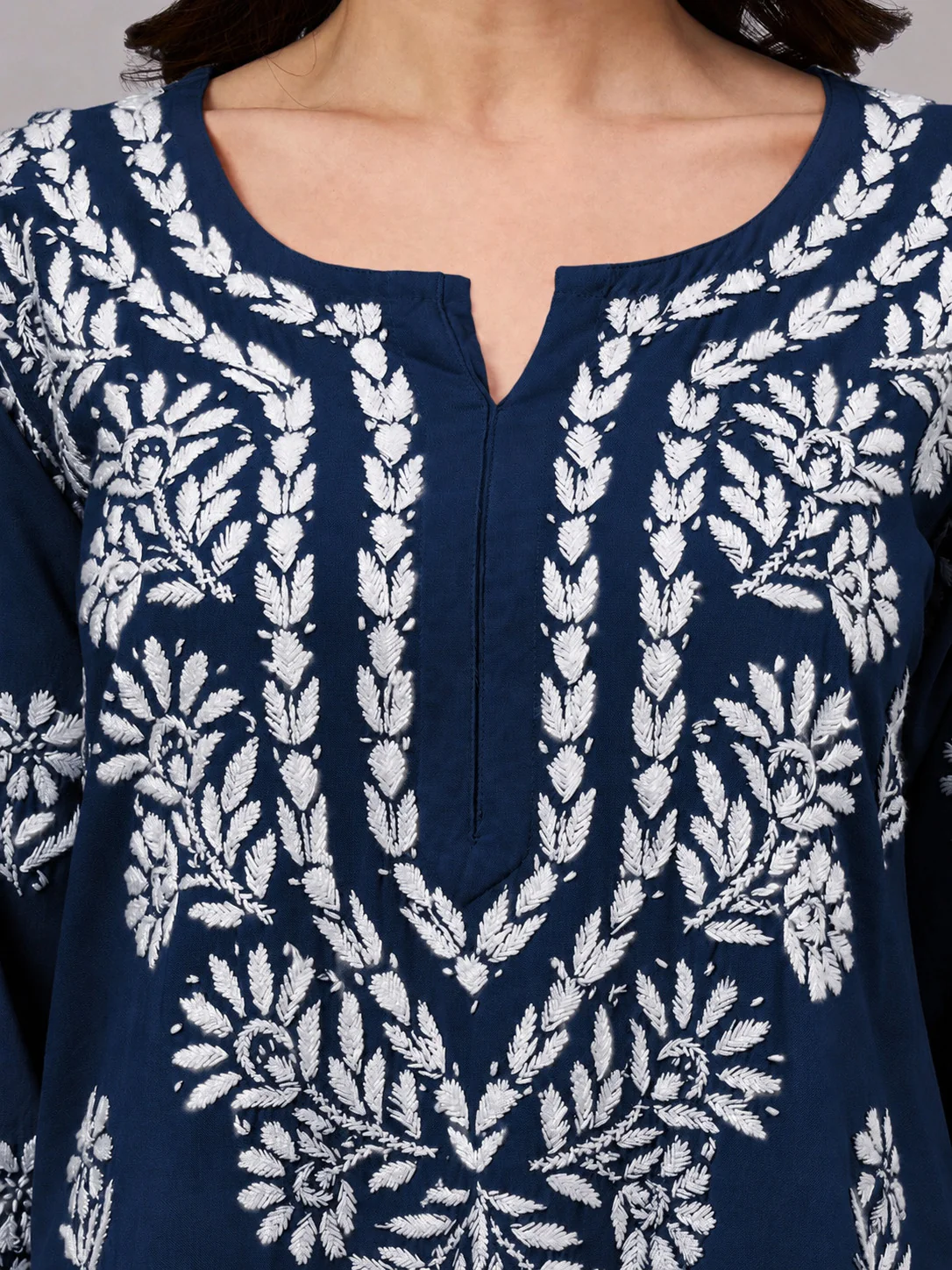 Liba Rayon Chikankari Straight Kurta - Navy Blue - Image 2