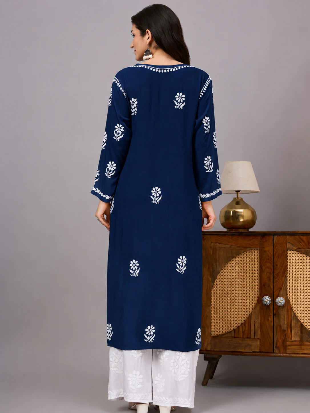 Liba Rayon Chikankari Straight Kurta - Navy Blue - Image 3