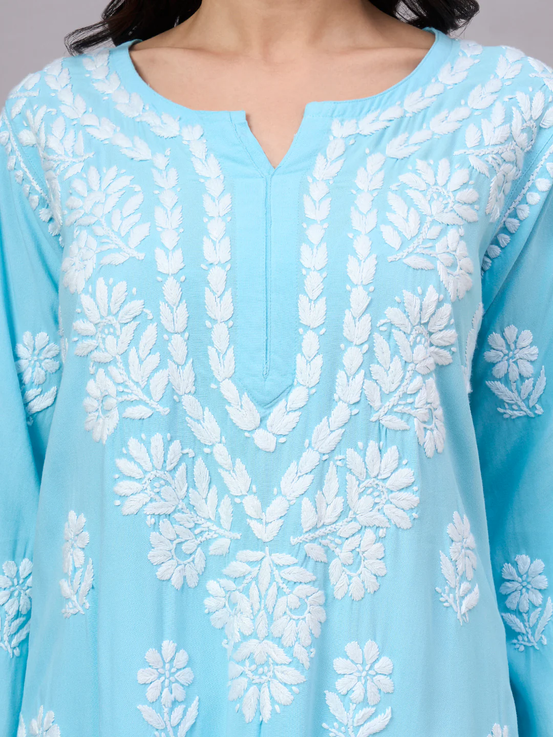 Liba Rayon Chikankari Straight Kurta - Sky Blue - Image 2
