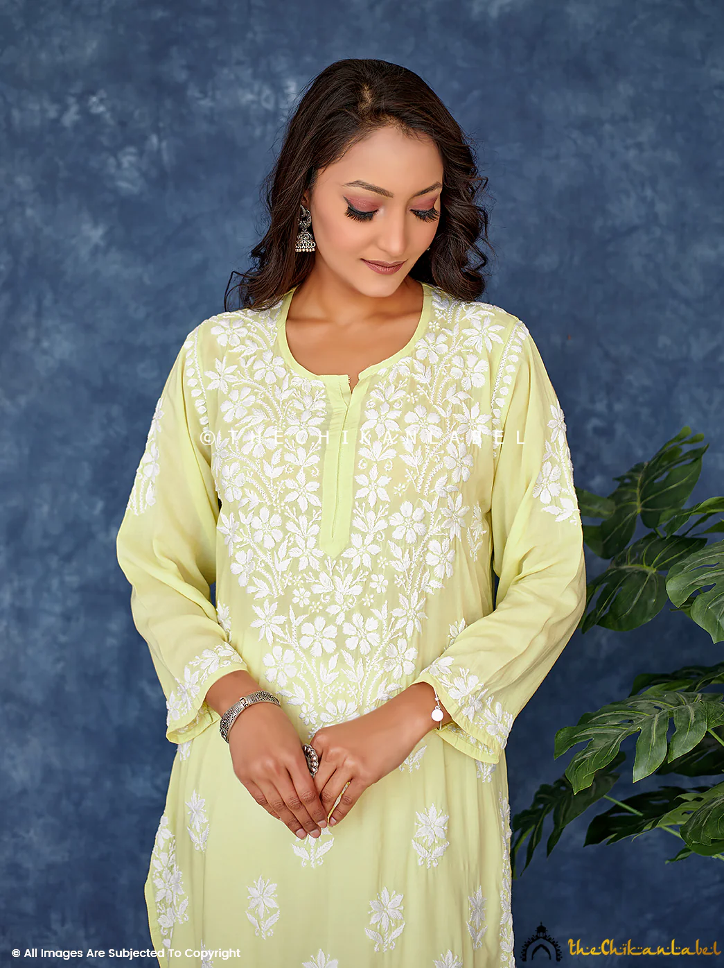 Lime Green Modal Chikankari Straight Kurti - Image 2