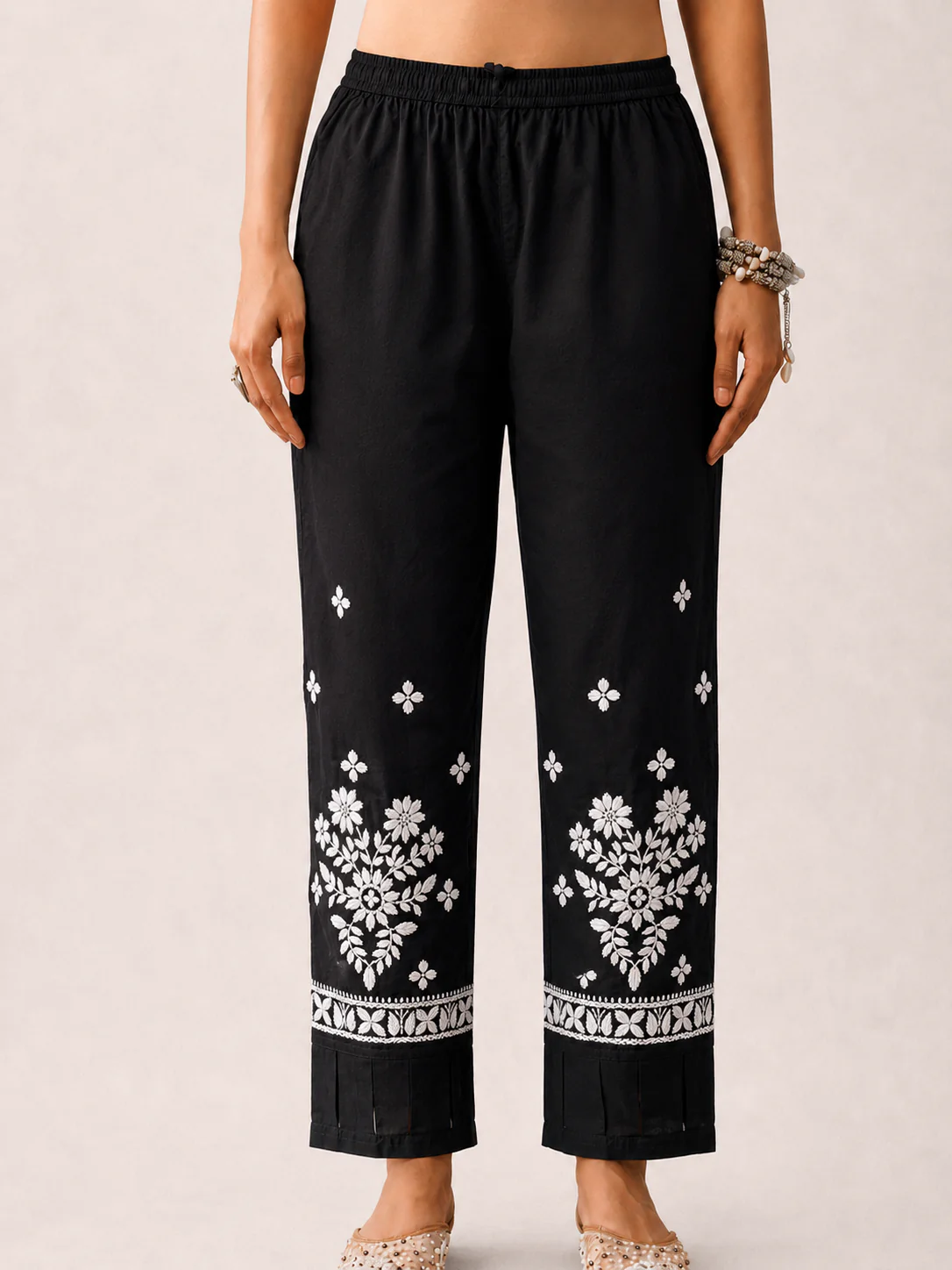 Lycra Straight Chikankari Pant - Black - Image 3