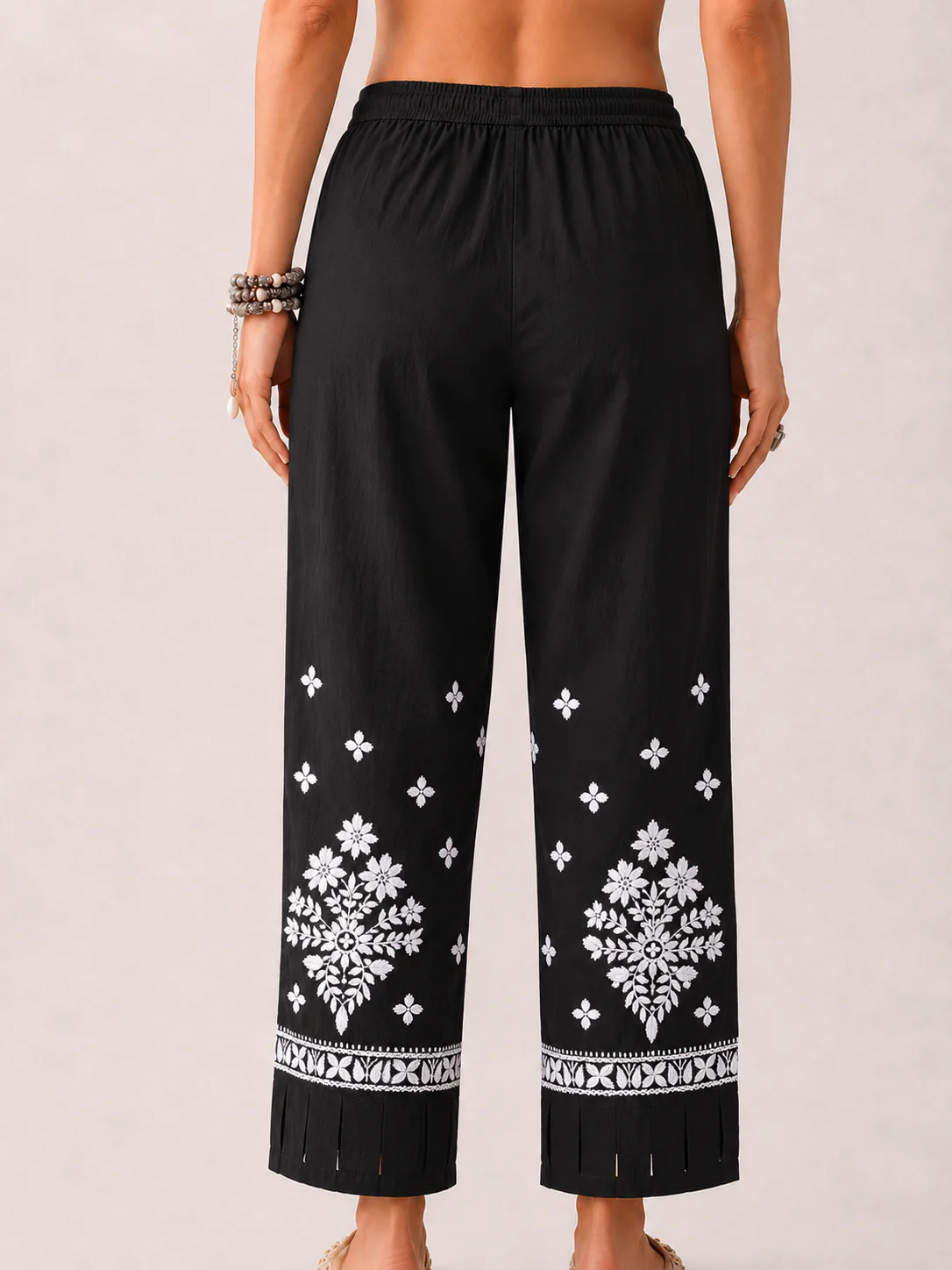 Lycra Straight Chikankari Pant - Black - Image 4