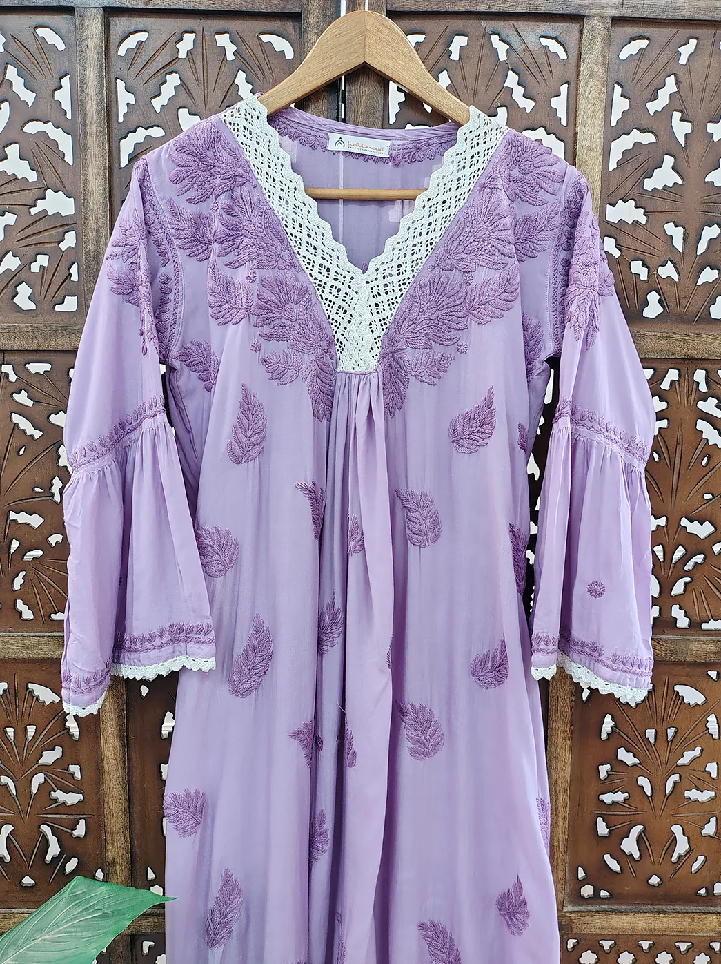 Mauve Modal Chikankari A-Line Kurti - Image 3
