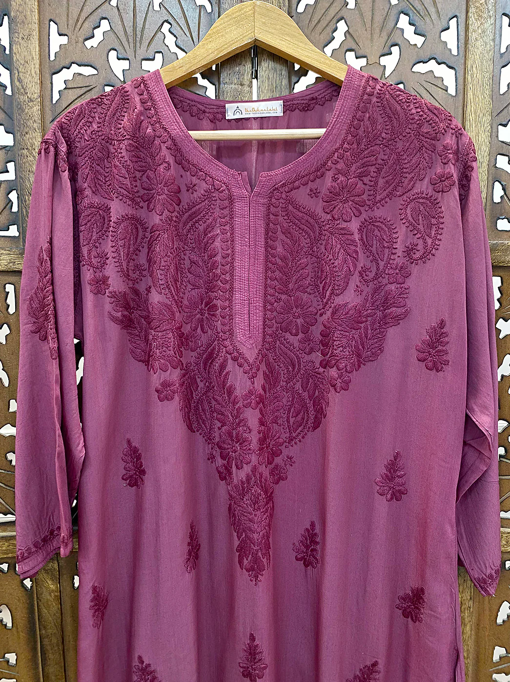 Mauve Modal Chikankari Straight Kurti - Image 3
