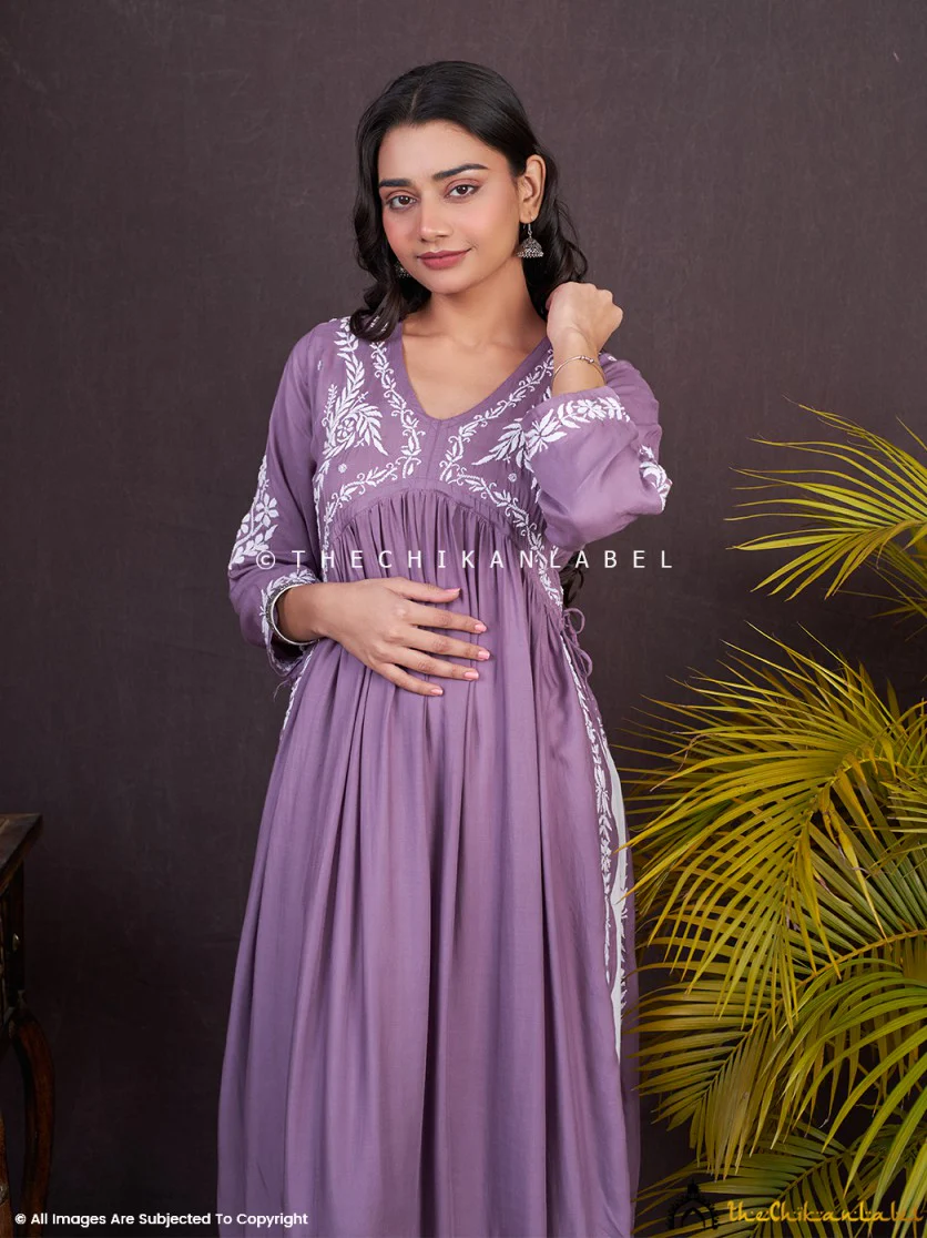 Nayra Modal Chikankari Anarkali-Mauve - Image 2