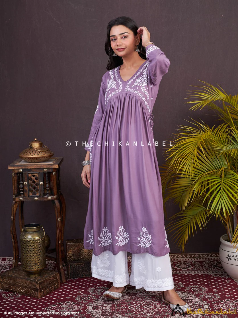 Nayra Modal Chikankari Anarkali-Mauve - Image 5