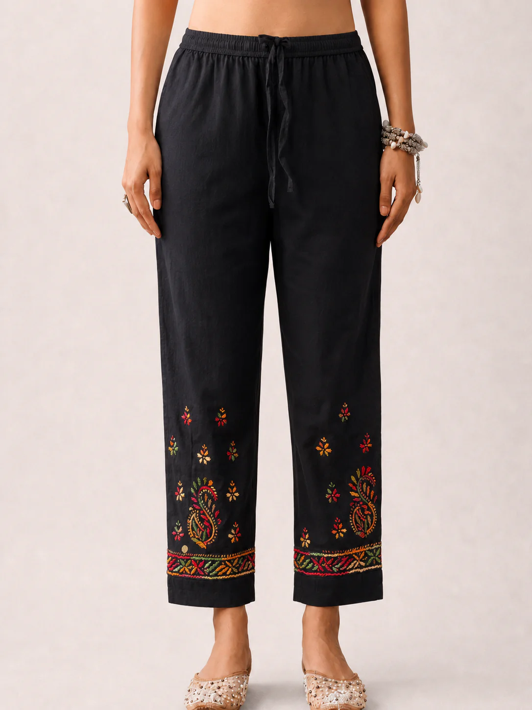Mayuri Lycra Straight Chikankari Pant - Black Multi