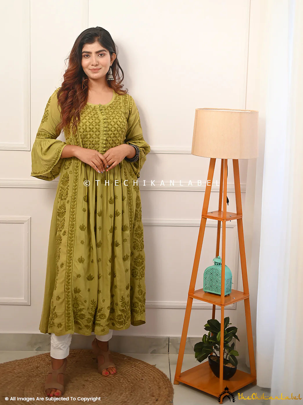 Falak Modal Chikankari Anarkali - Mehndi - Image 2