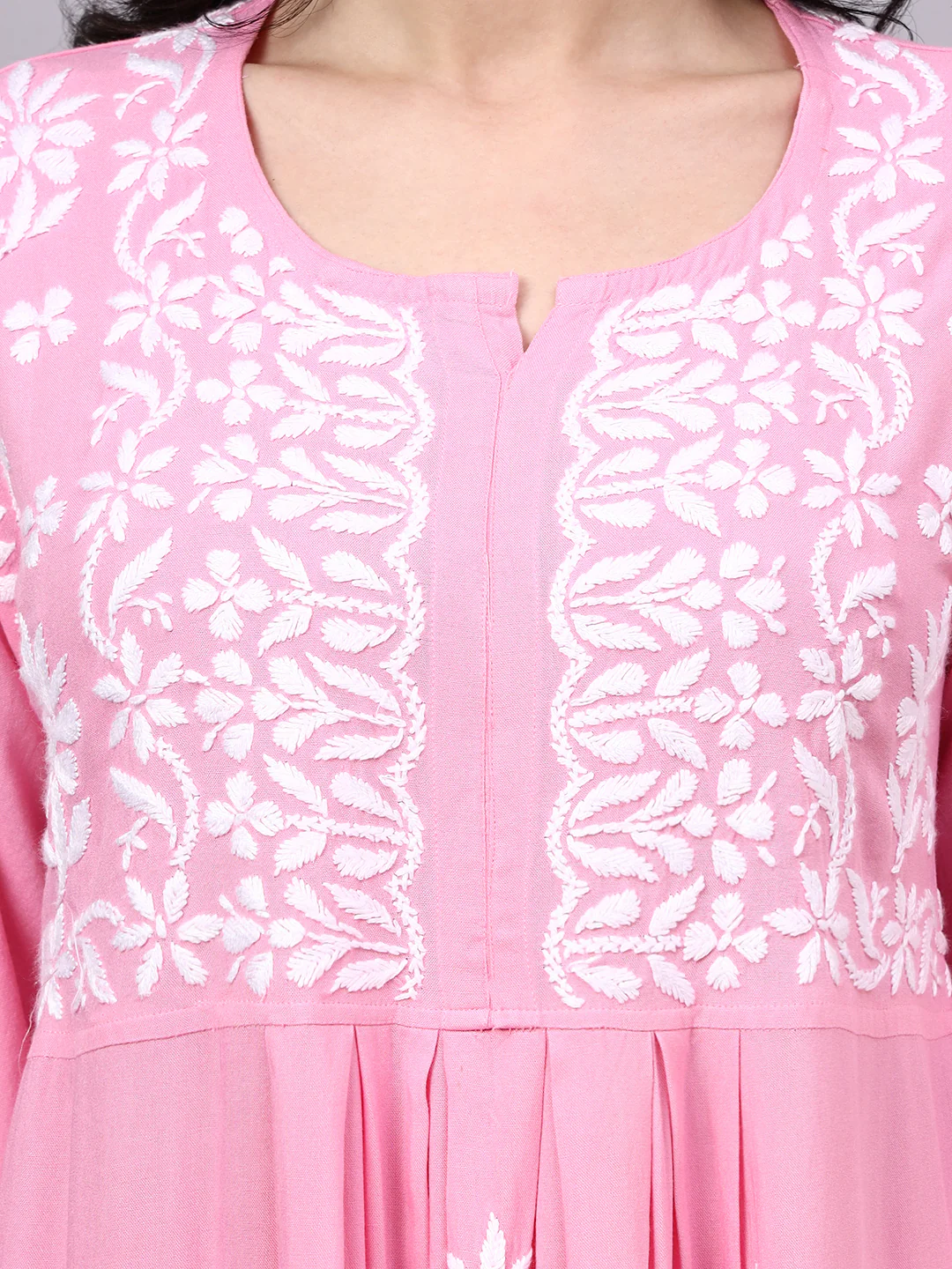 Mira Rayon Chikankari Kurti Palazzo Set - Pink - Image 2