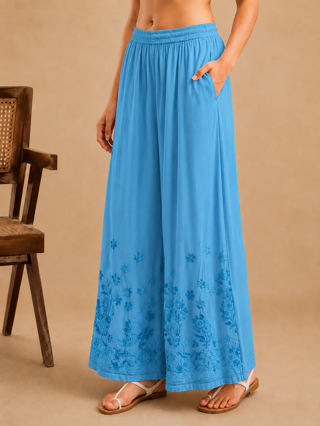 Modal Chikankari Kalidar Palazzo - Sky Blue