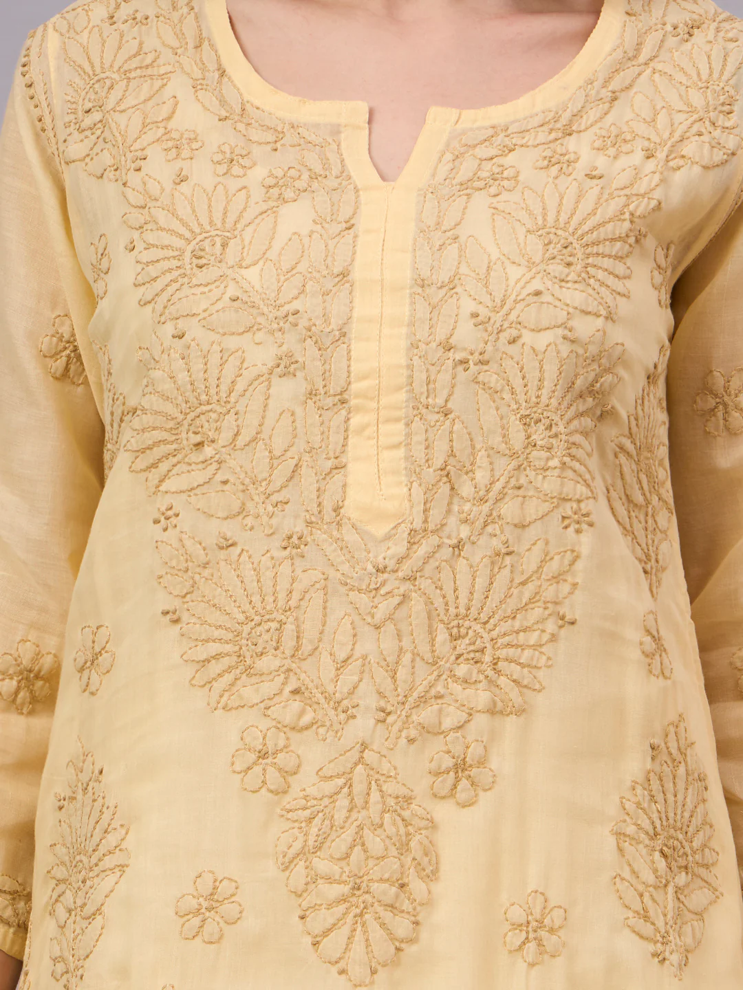 Naina Cotton Chikankari Straight Kurti with inner - Beige - Image 2