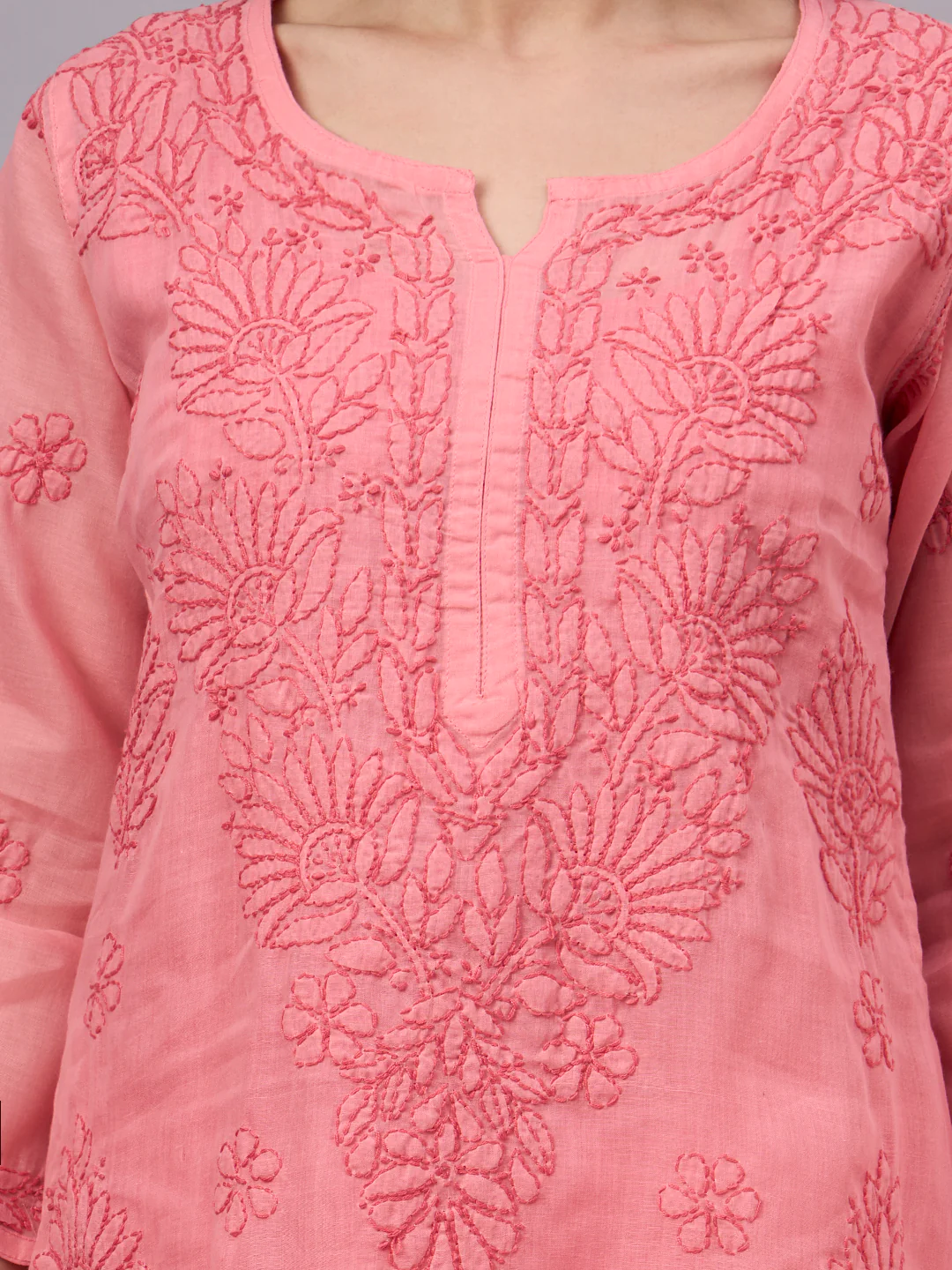 Naina Cotton Chikankari Straight Kurti with inner - Gajri - Image 2