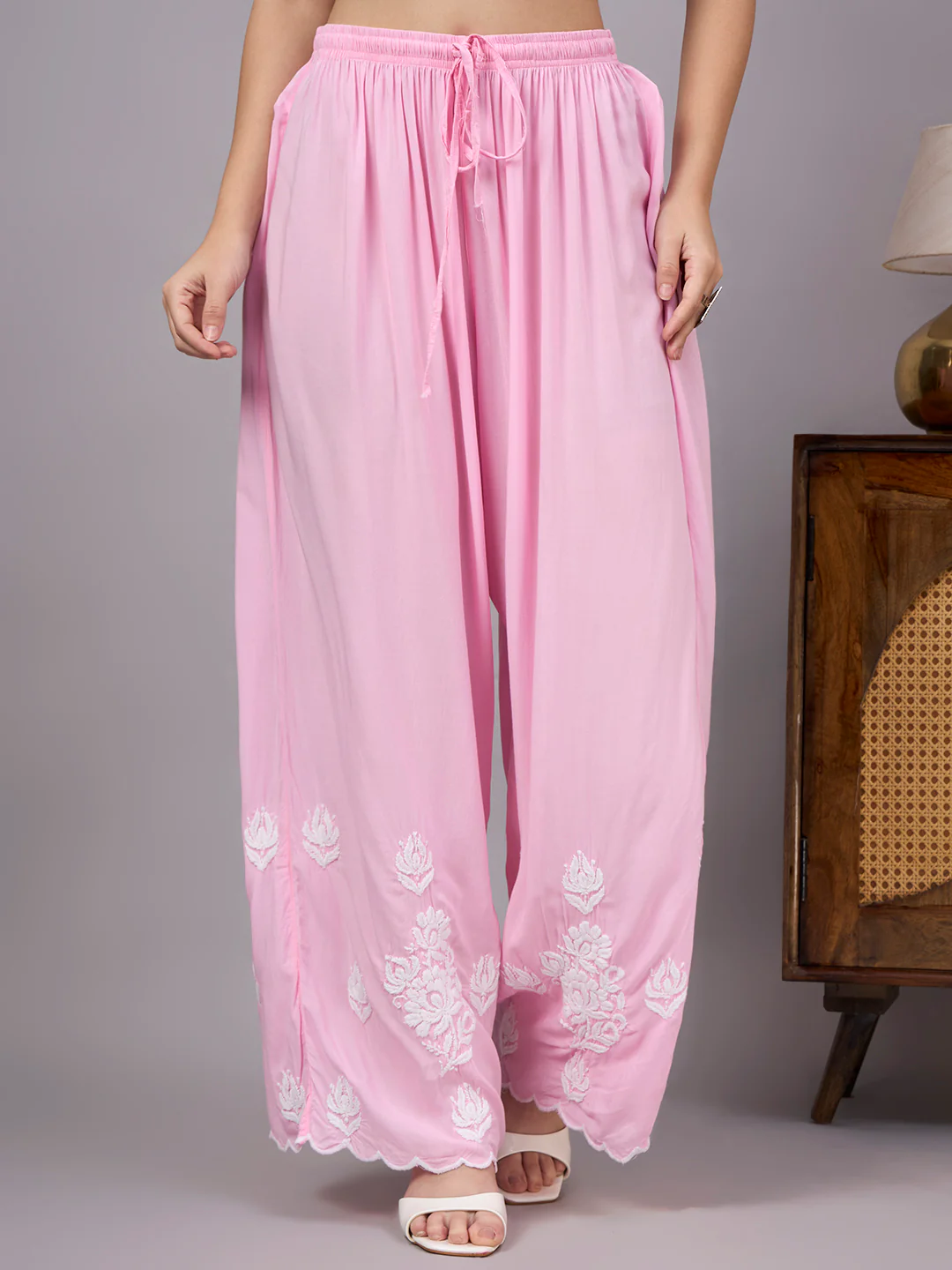 Najat Modal Chikankari Kurti Palazzo Set - Baby Pink - Image 7