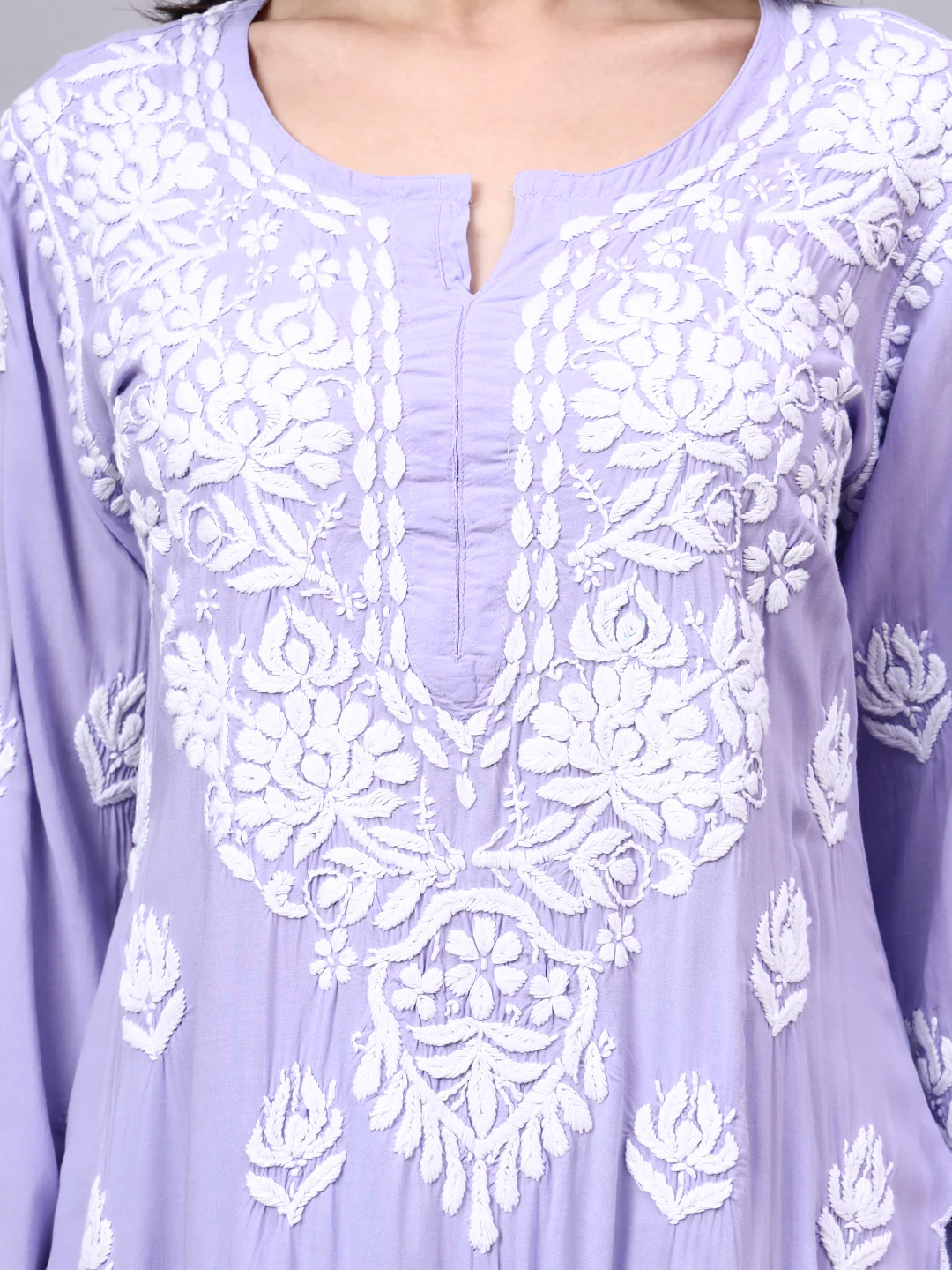 Najat Modal Chikankari Kurti Palazzo Set - Lavender - Image 2