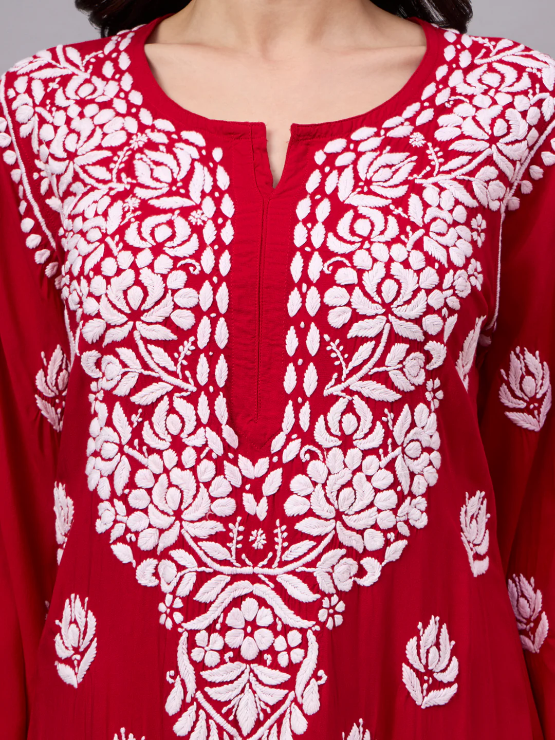 Najat Modal Chikankari Kurti Palazzo Set - Red - Image 2