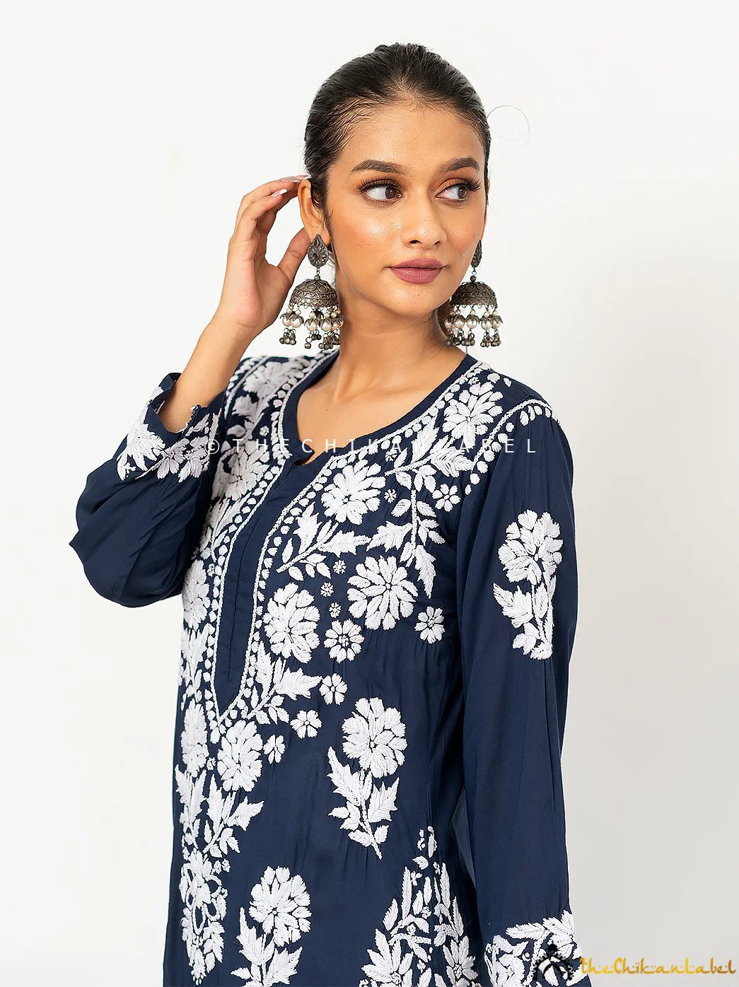 Navy Blue Duaa Modal Chikankari Straight Kurti - Image 5