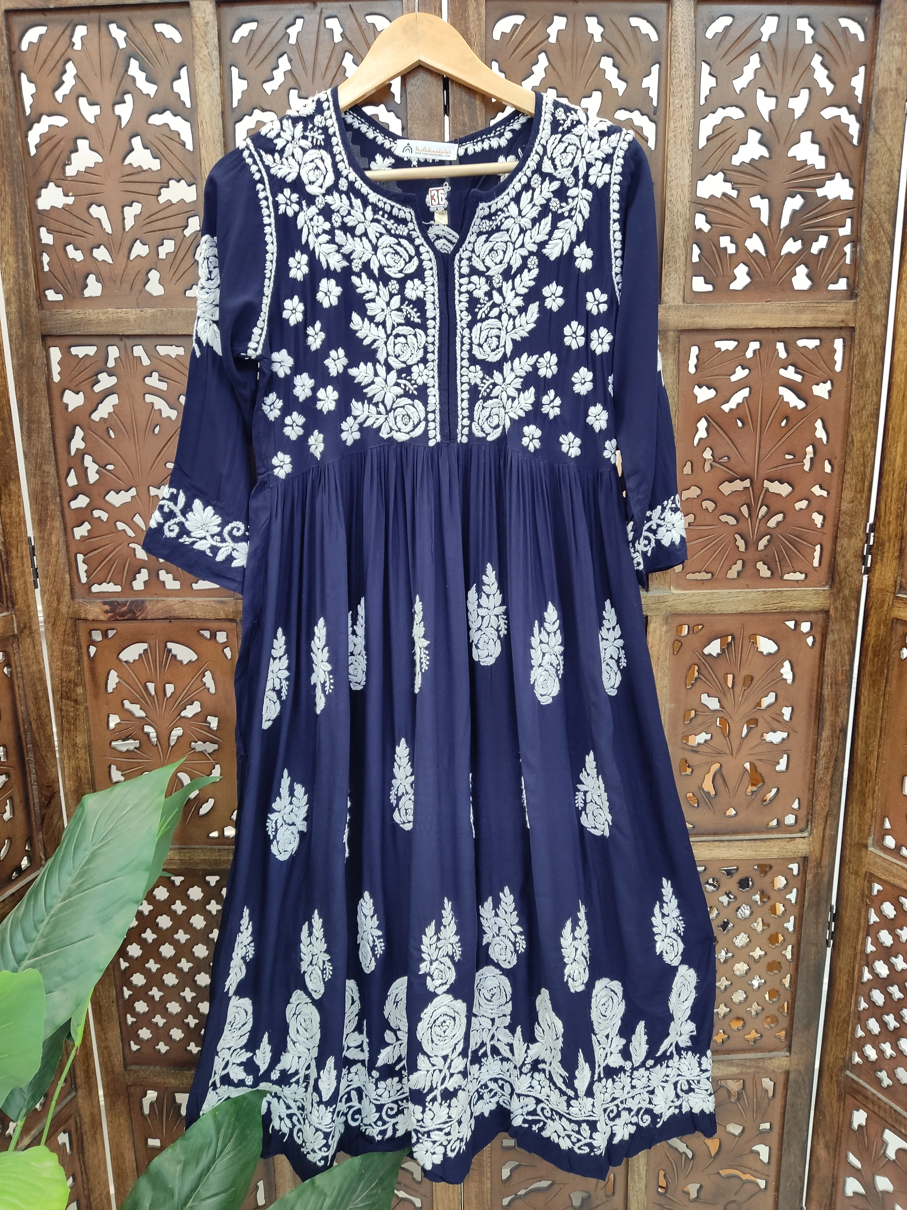 Navy Blue Modal Chikankari Anarkali - Image 2