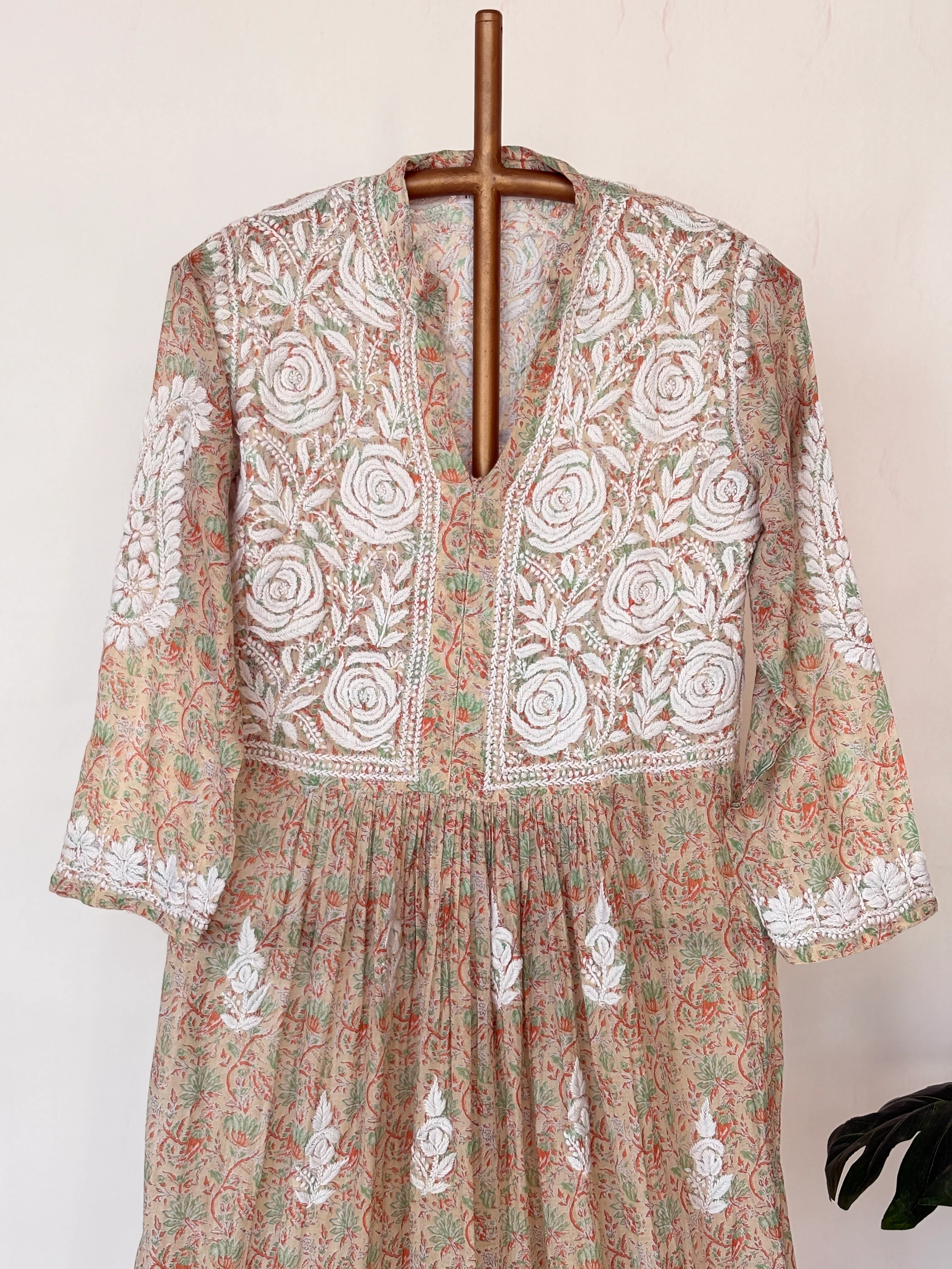 Orange Mulmul Chikankari Anarkali Kurti - Image 6