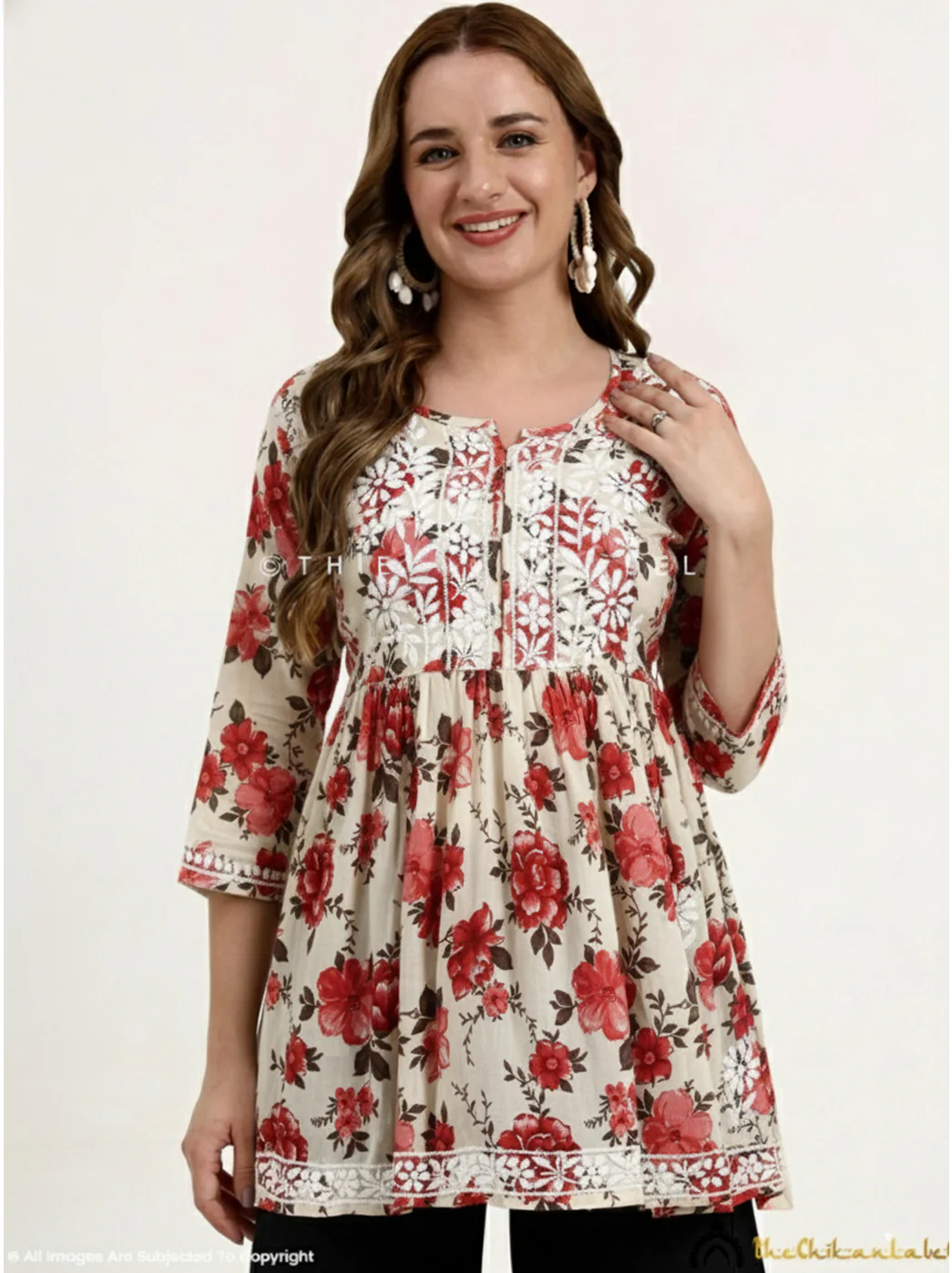 Pariha Mulmul Cotton Chikankari Short Top - Red