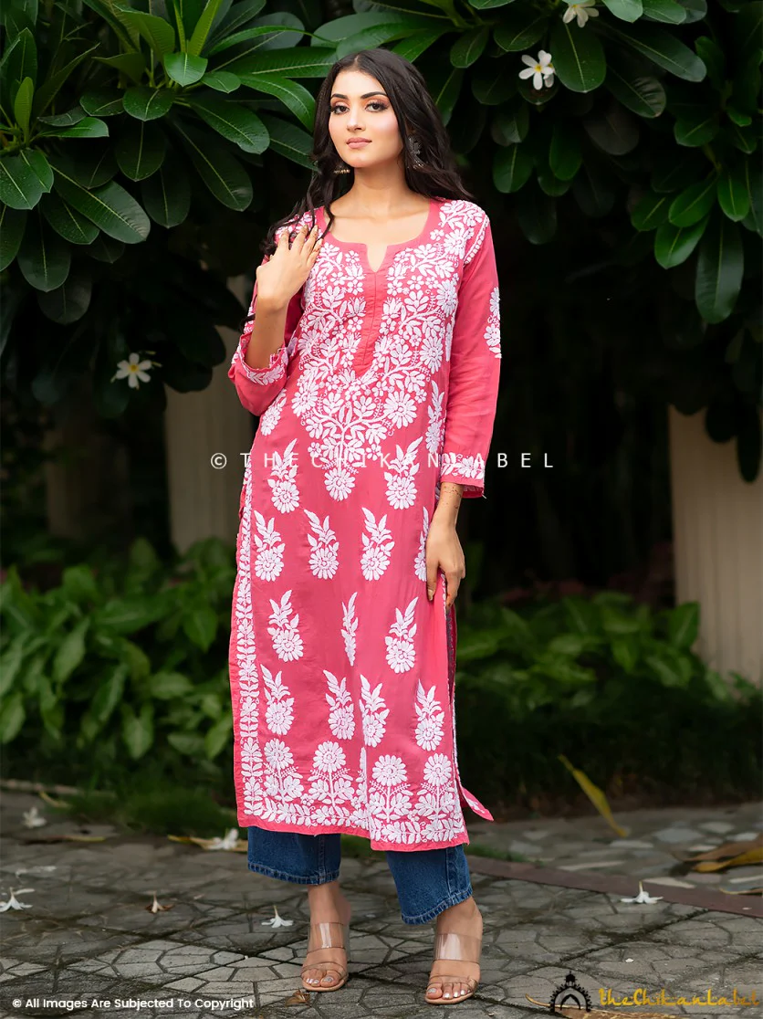 Aidah Modal Chikankari Straight Kurti - Peach