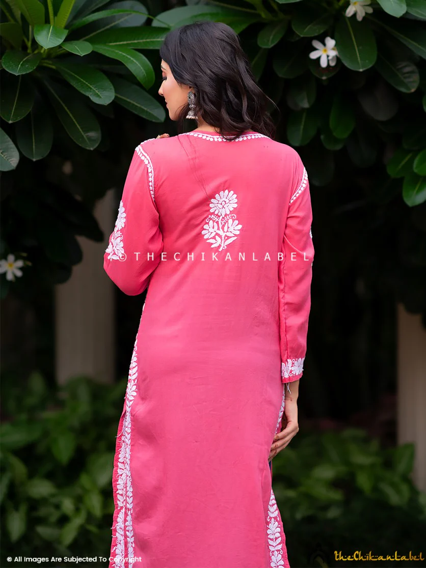 Aidah Modal Chikankari Straight Kurti - Peach - Image 3