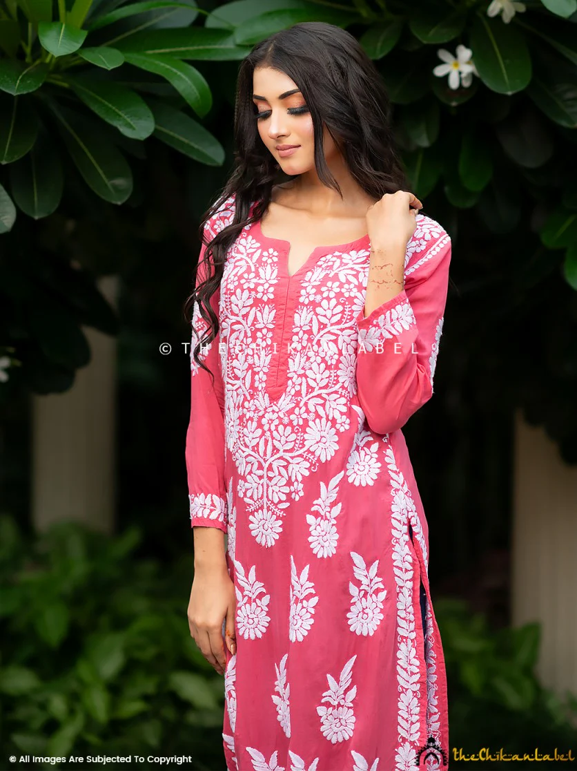 Aidah Modal Chikankari Straight Kurti - Peach - Image 5