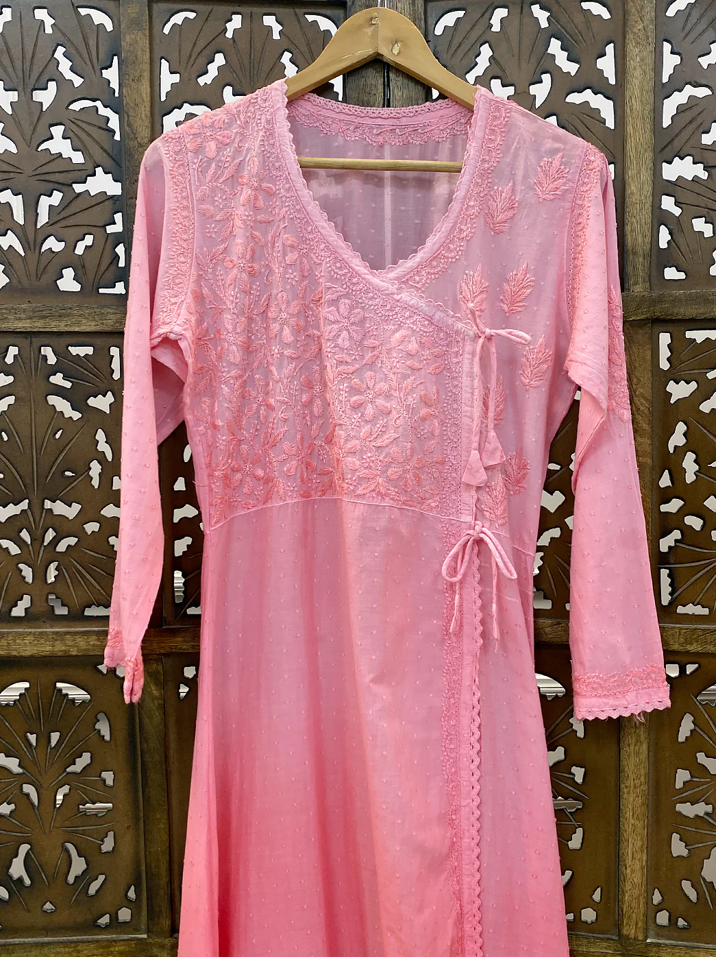Peach Cotton Chikankari Angrakha - Image 3