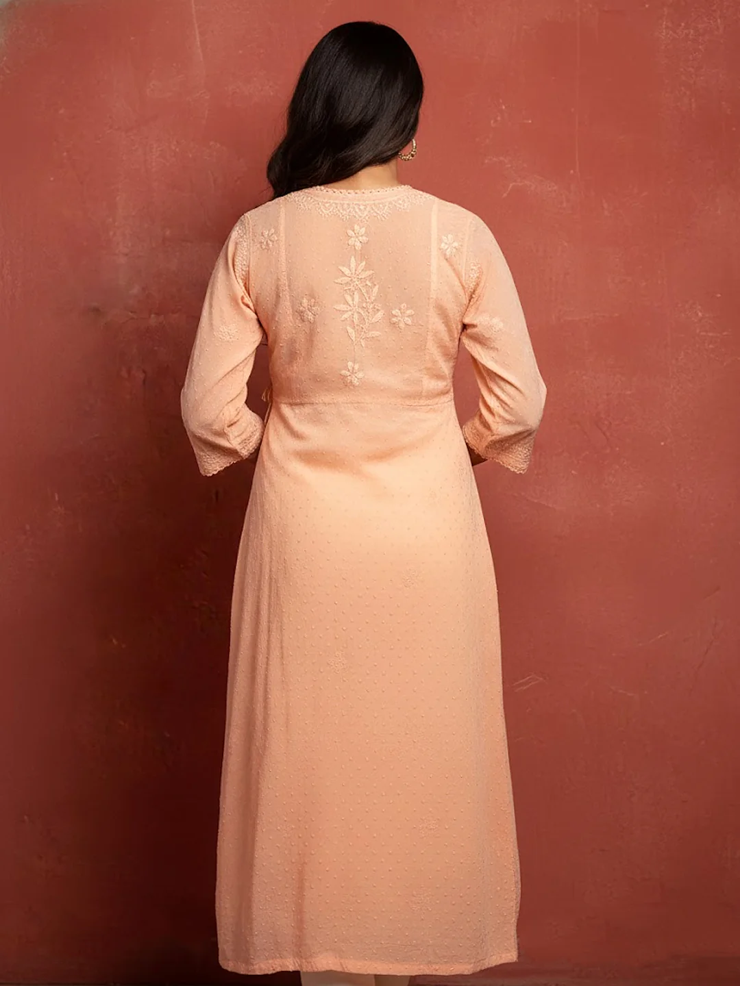Peach Cotton Chikankari Angrakha - Image 3