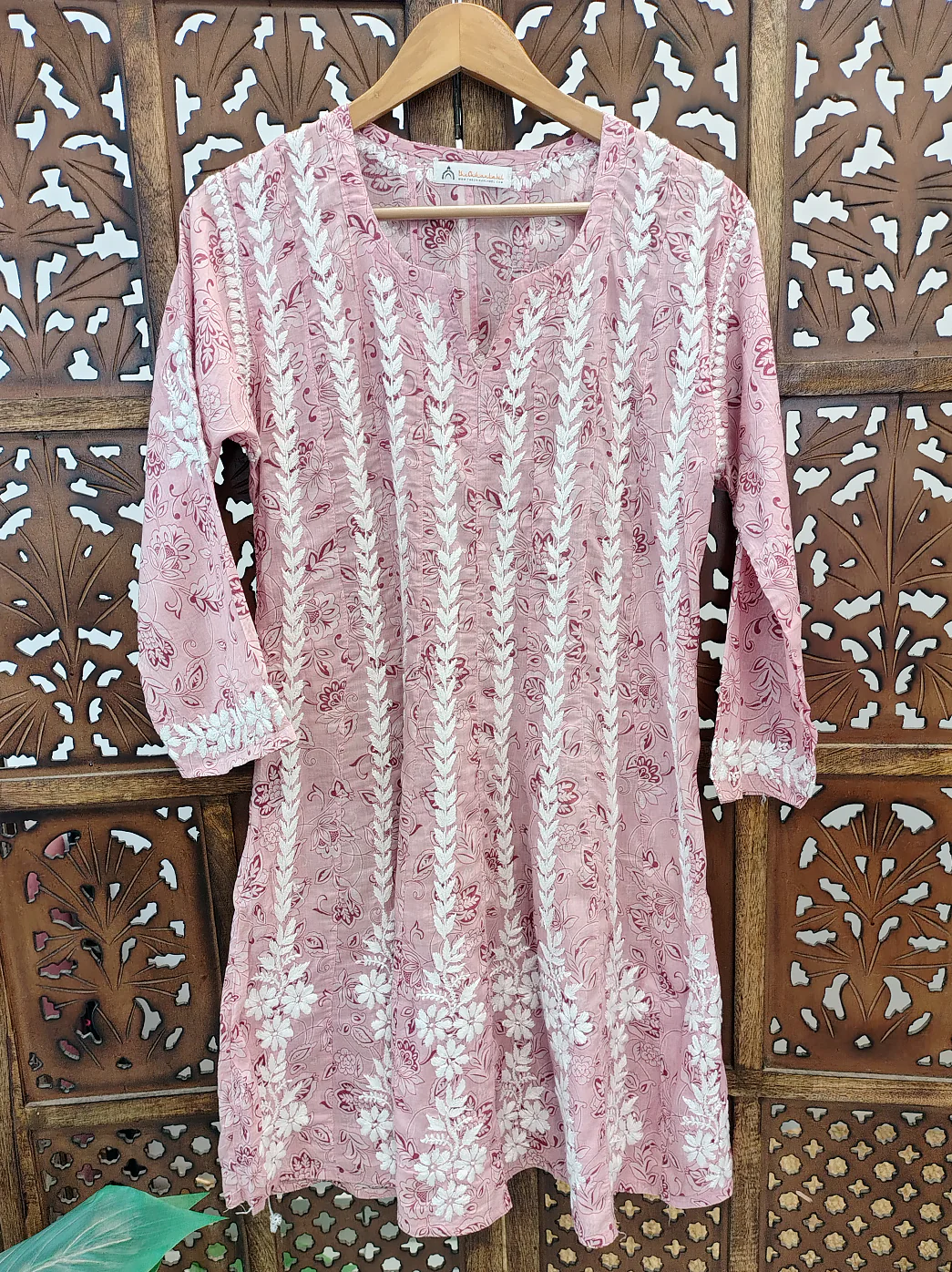 Peach Firosha Mulmul Chikankari Short Anarkali - Image 5