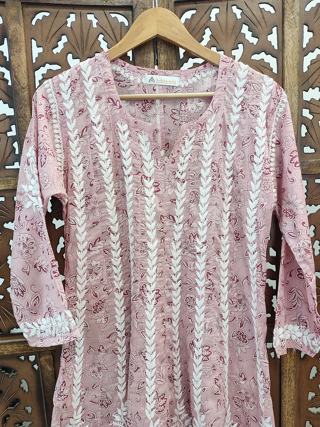Peach Firosha Mulmul Chikankari Short Anarkali - Image 6