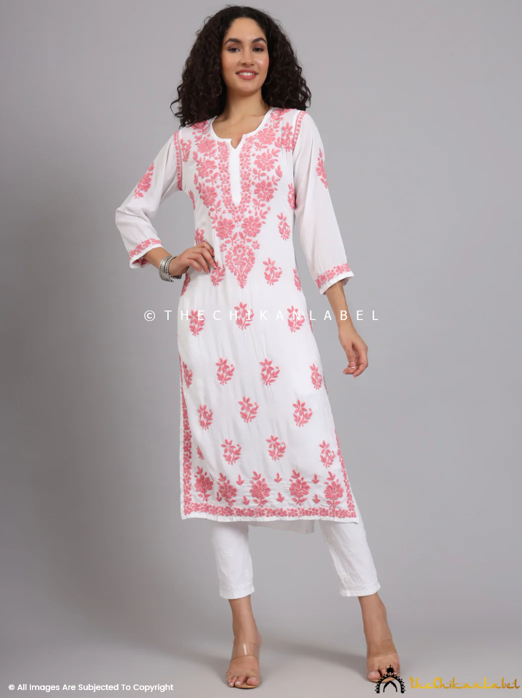 Jugni Modal Chikankari Straight Kurti - Peach