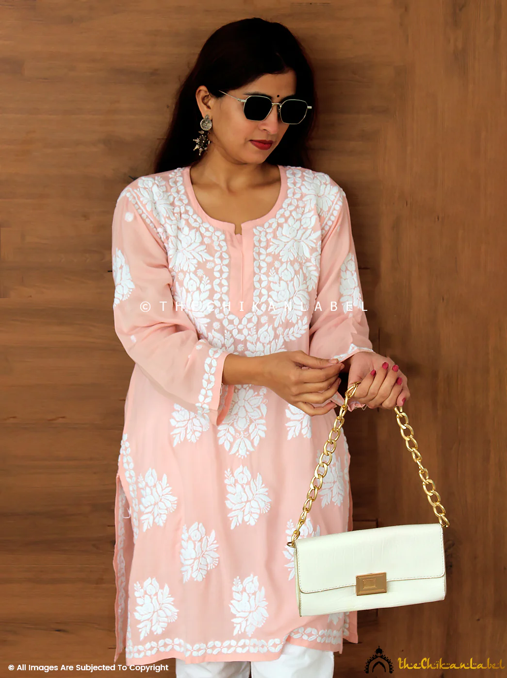 Peach Kaifiyat Modal Chikankari Tunic Top - Image 2