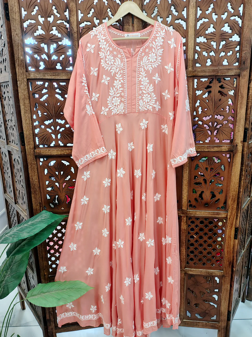 Peach Modal Chikankari Anarkali - Image 2
