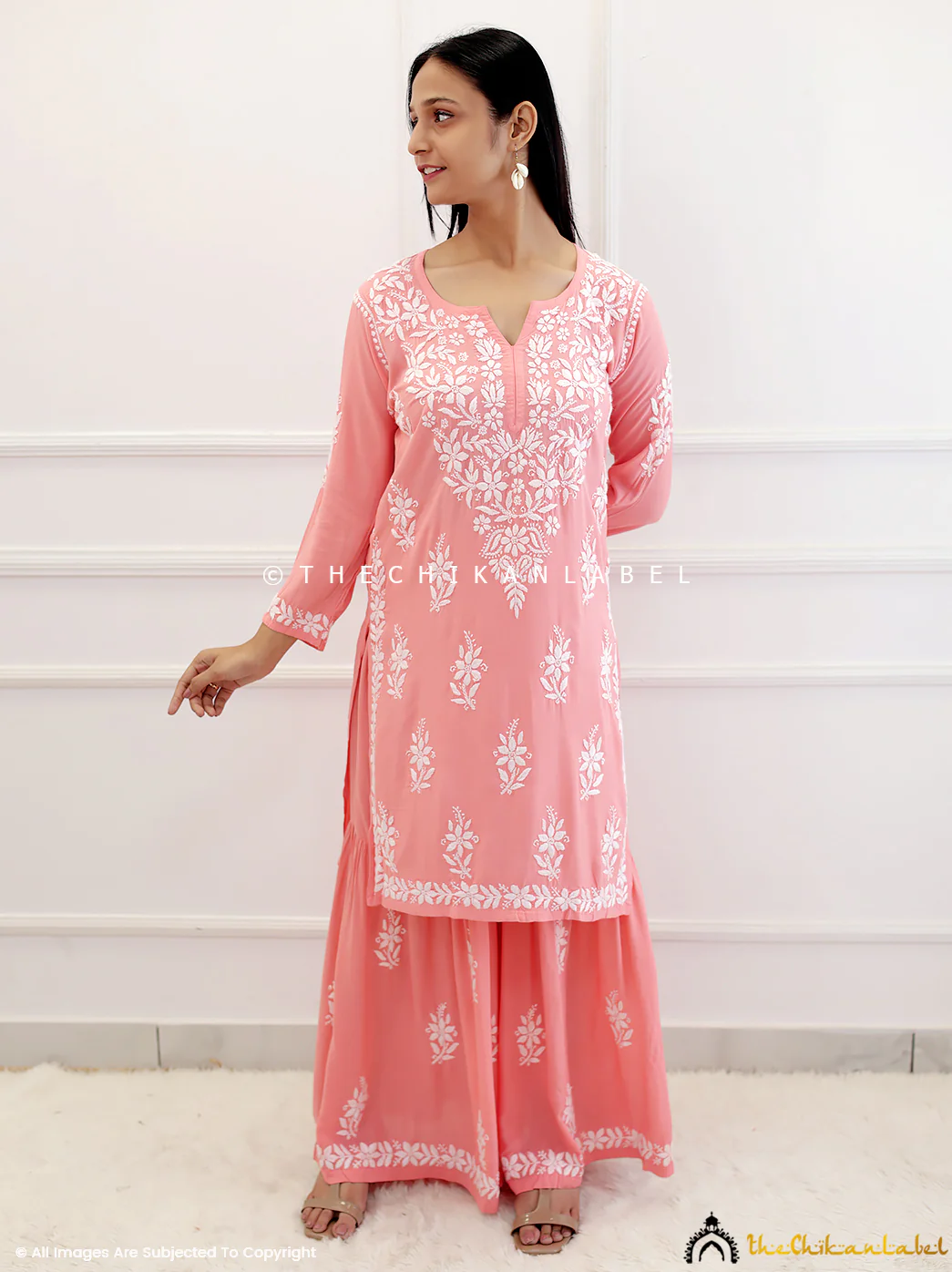 Peach Modal Chikankari Kurta Garara Set