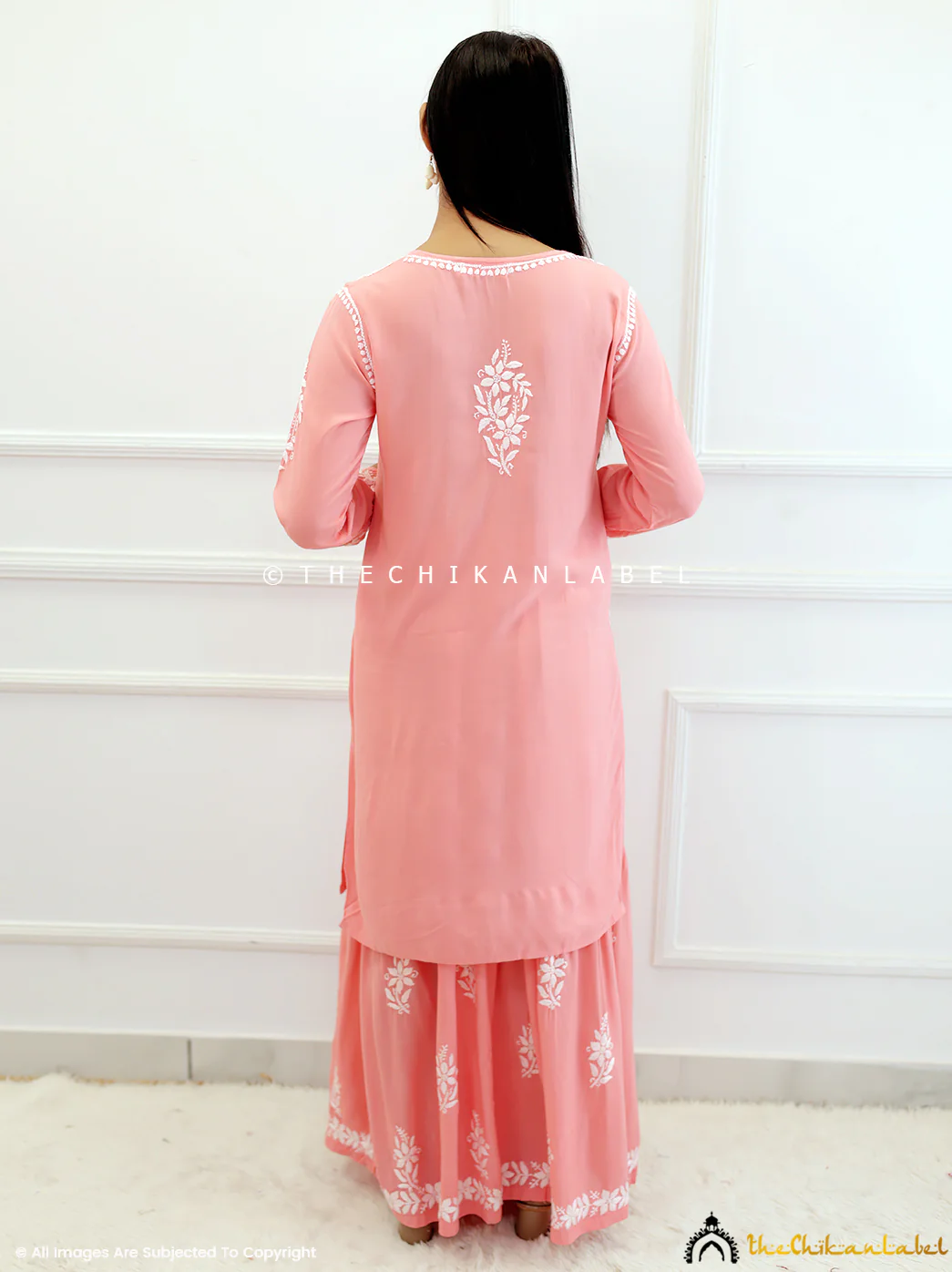 Peach Modal Chikankari Kurta Garara Set - Image 3