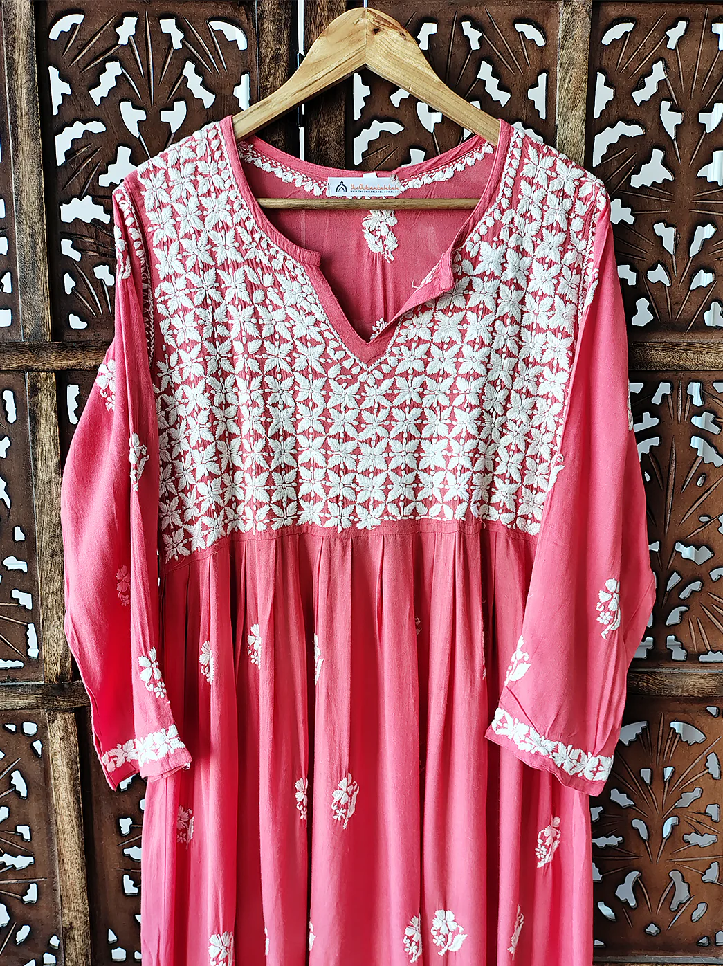 Peach Modal Chikankari Kurti - Image 3
