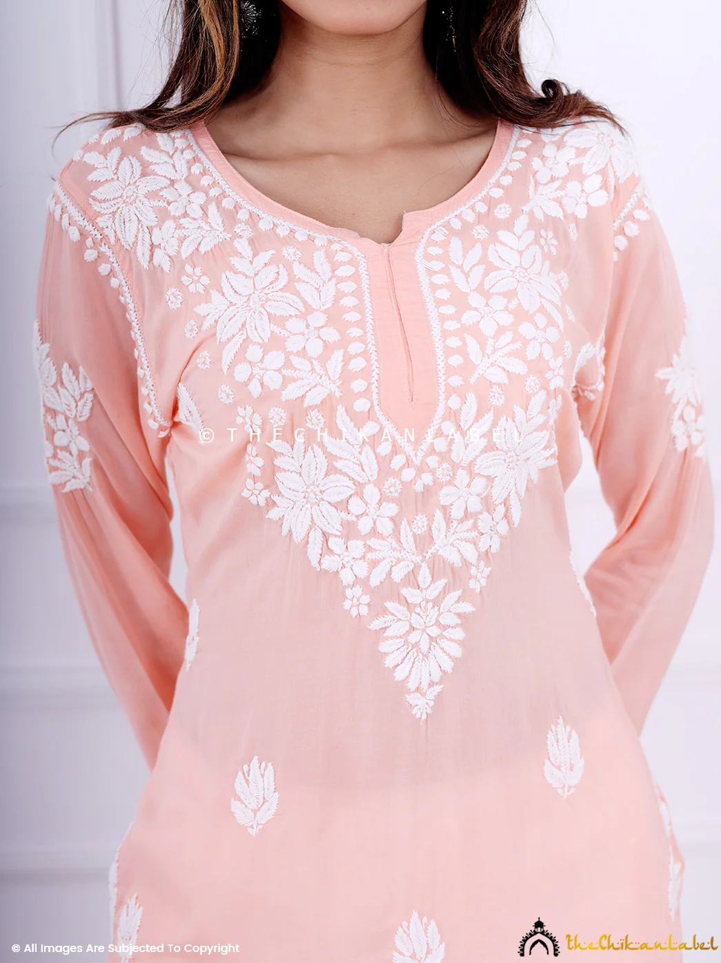 Peach Modal Chikankari Short Top - Image 3