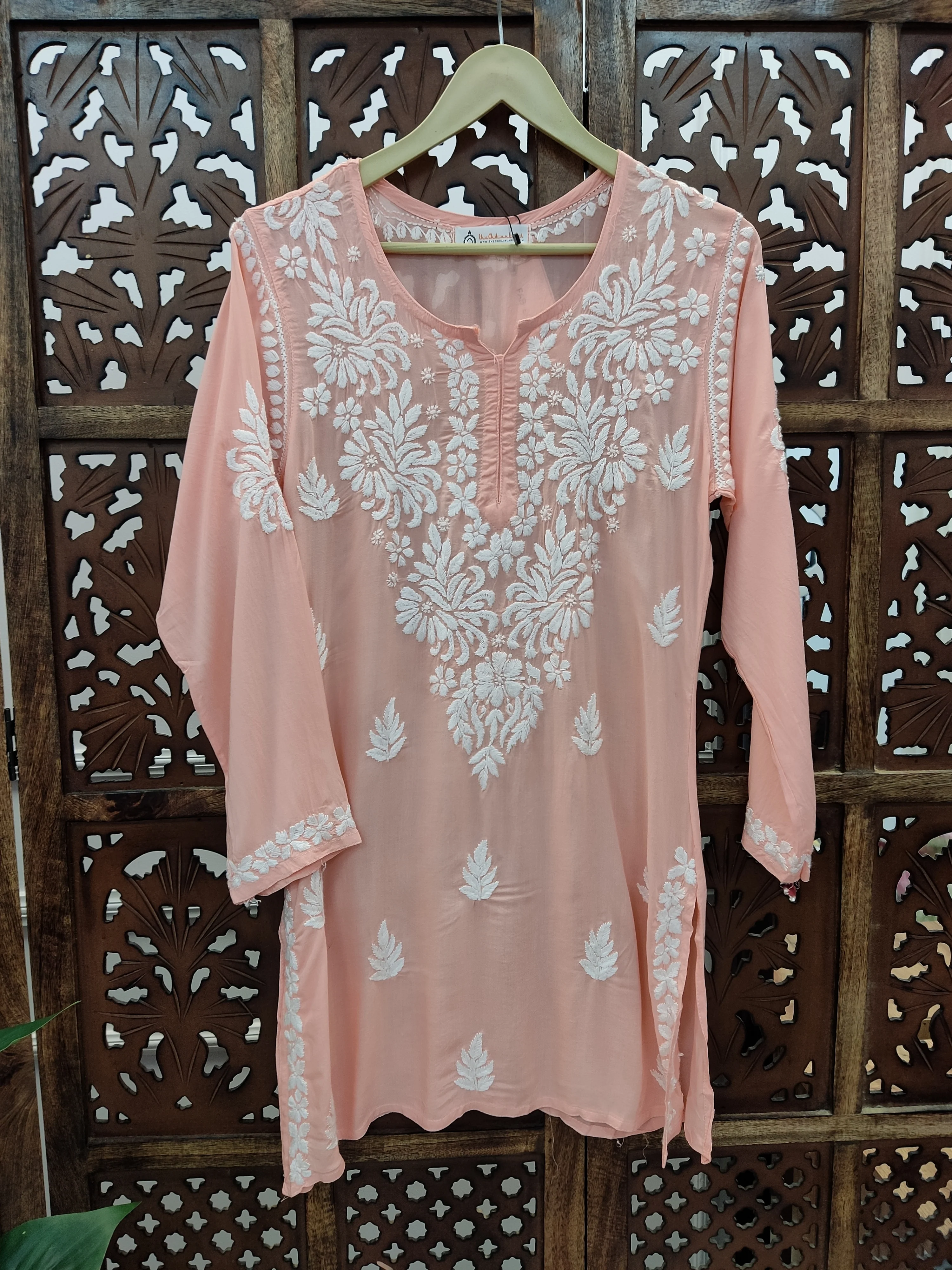 Peach Modal Chikankari Short Top - Image 4