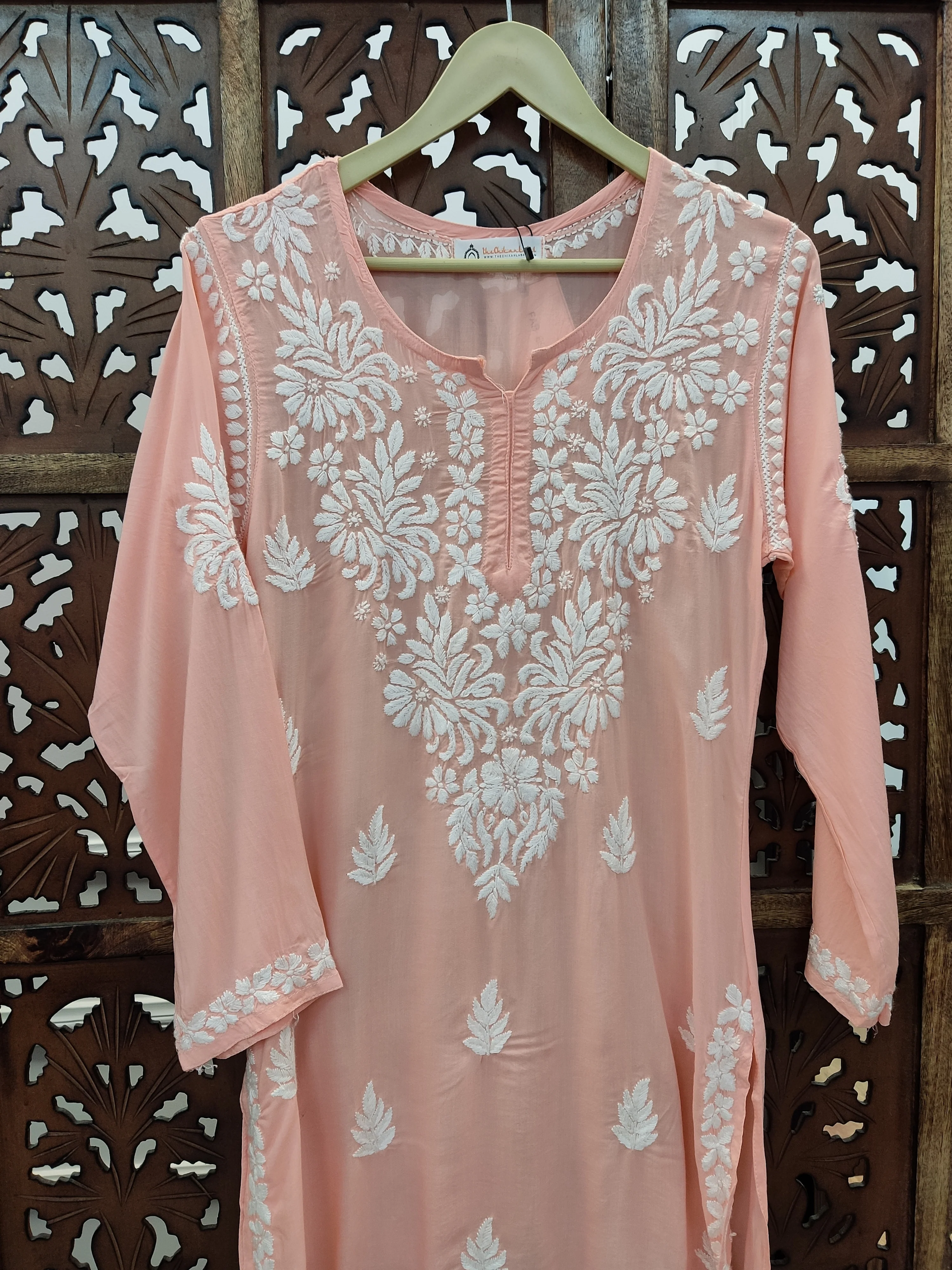 Peach Modal Chikankari Short Top - Image 5