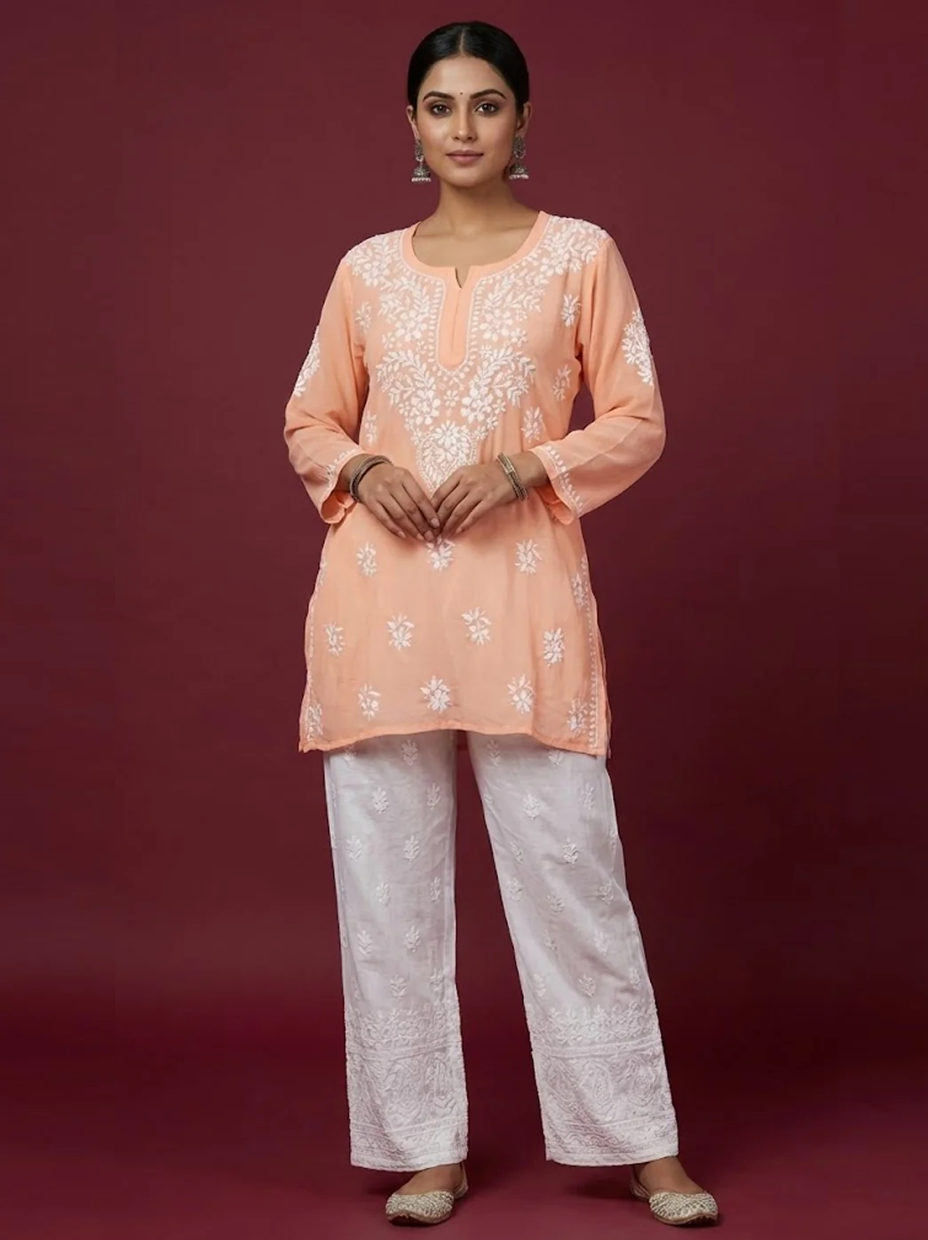 Peach Modal Chikankari Short Top