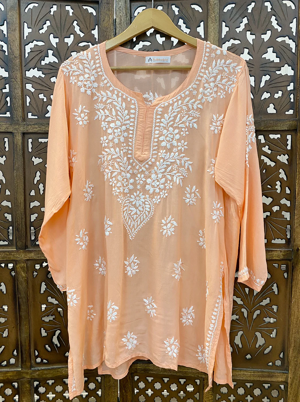 Peach Modal Chikankari Short Top - Image 2