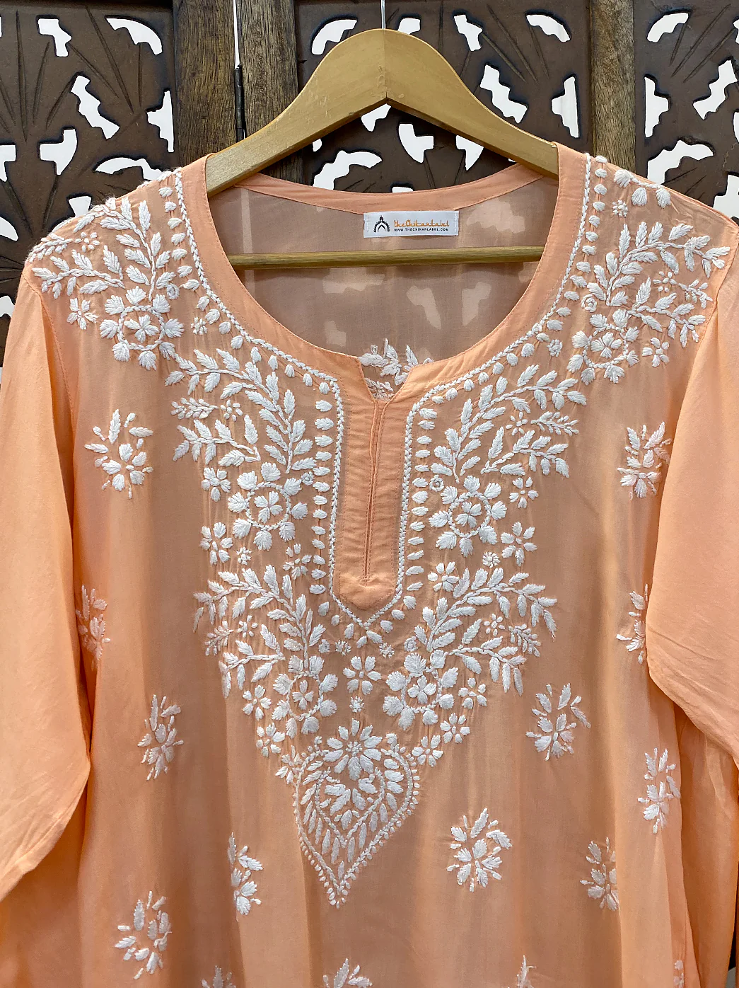 Peach Modal Chikankari Short Top - Image 3