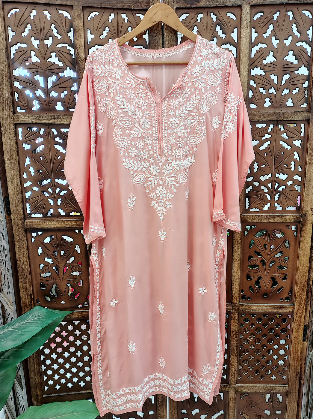 Peach Modal Chikankari Straight Kurti - Image 2